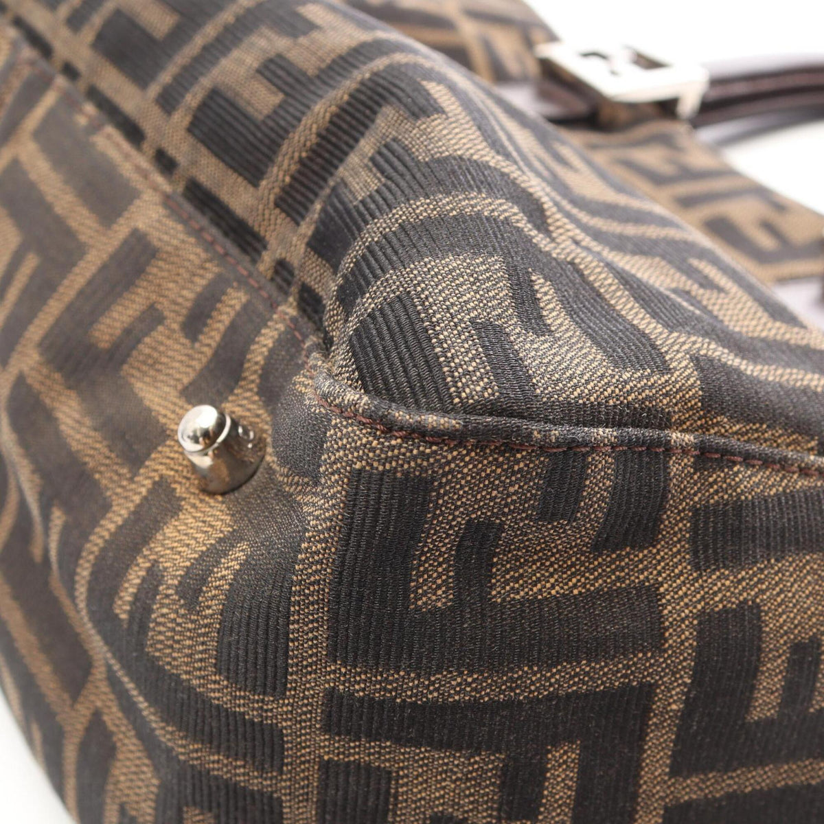 Fendi Zucca Black Brown Canvas Leather Handbag Tote Bag (Pre-Owned)
