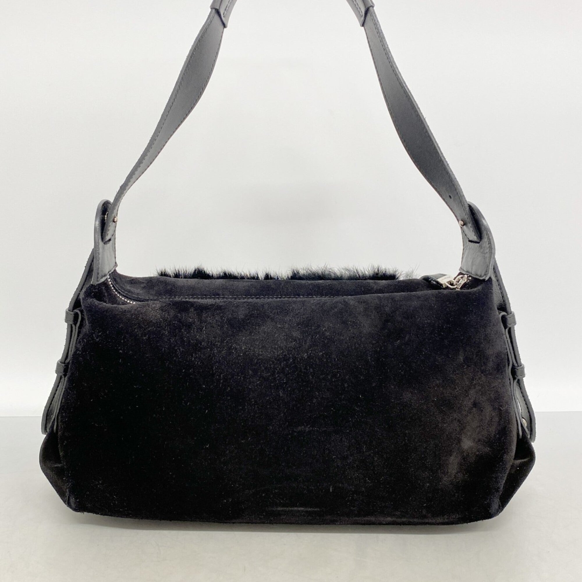 Salvatore Ferragamo Black Suede Fur Shoulder Bag (Pre-Owned)
