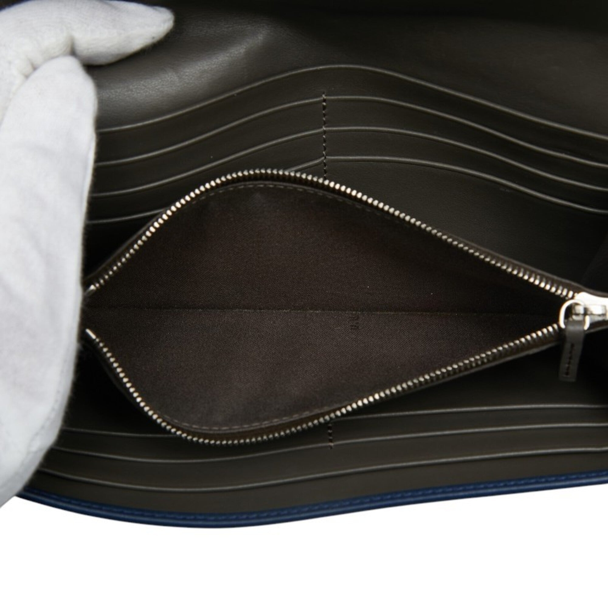 Fendi Blue Leather Long Wallet (Bi-Fold) (Pre-Owned)