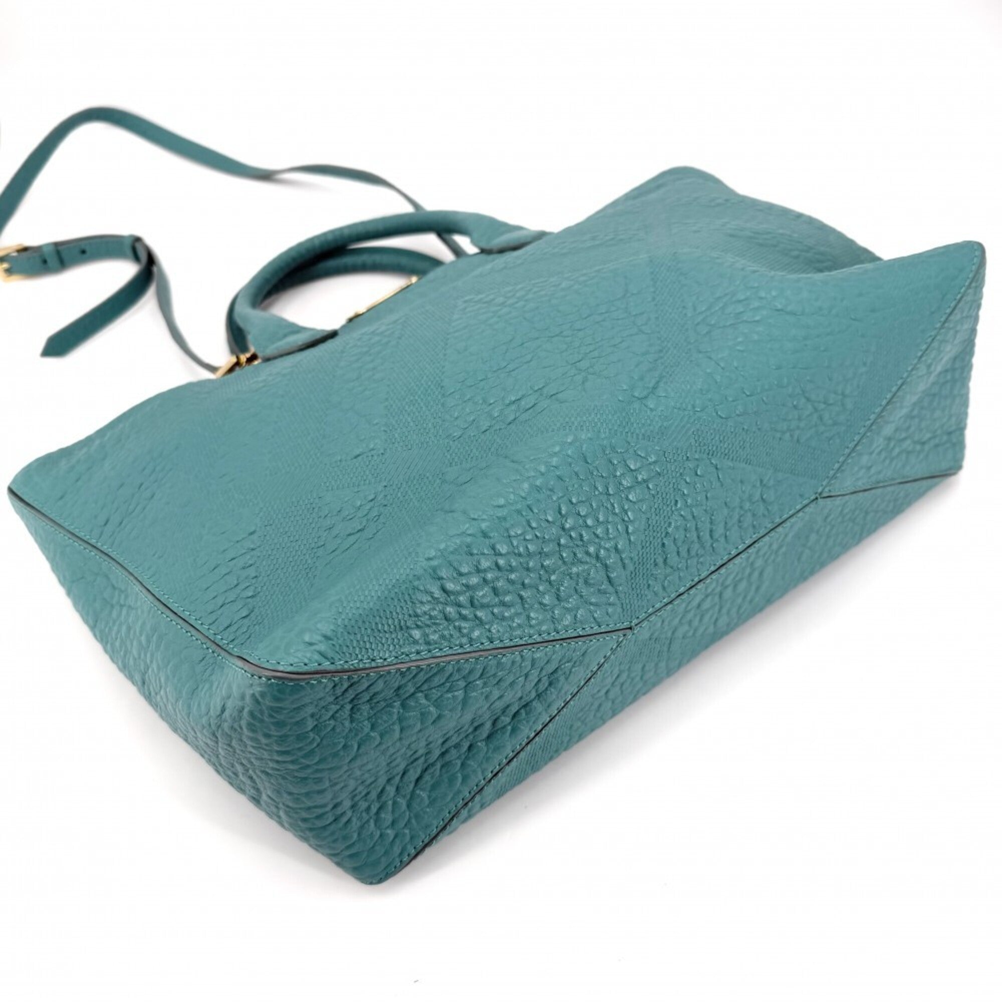 Burberry Blue Turquoise Leather Shoulder Bag Tote Bag (Pre-Owned)