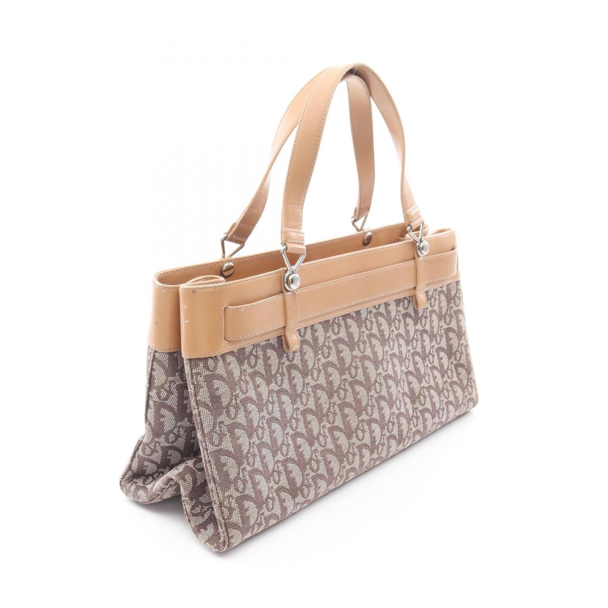 Christian Dior Trotter Beige Brown Canvas Leather Handbag (Pre-Owned)