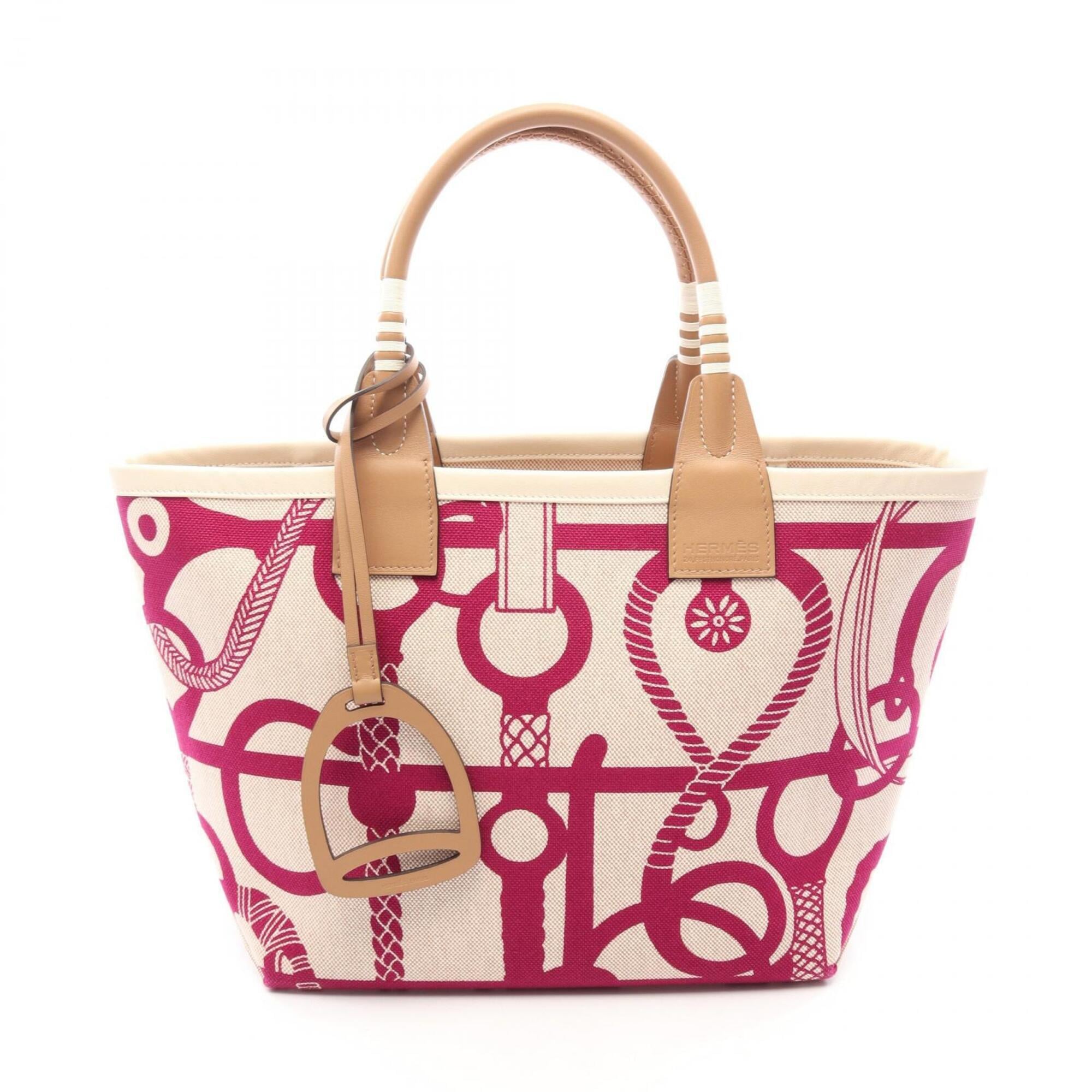 Hermes Beige Brown Purple Toile H Swift Leather Handbag Tote Bag (Pre-Owned)