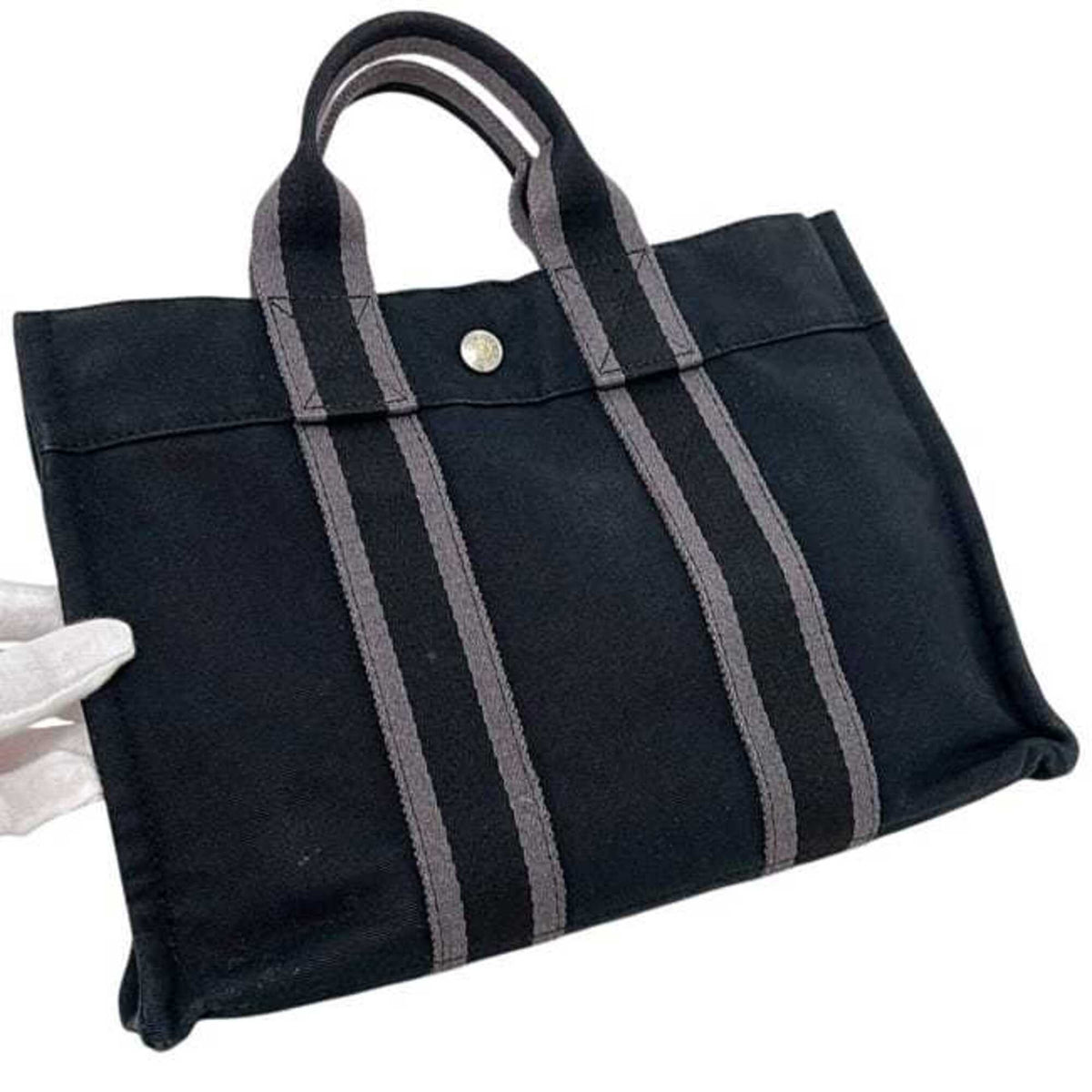 Hermes Deauville Black Canvas Handbag (Pre-Owned)