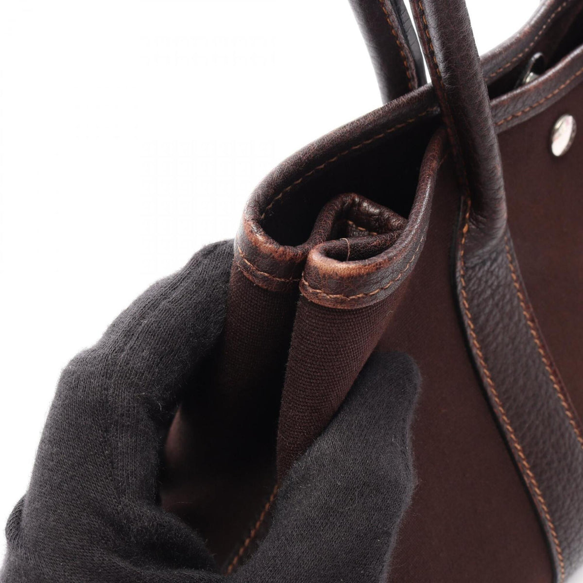 Hermes Brown Ebene Canvas Toile Officier Buffalo Leather Leather Handbag Tote Bag (Pre-Owned)
