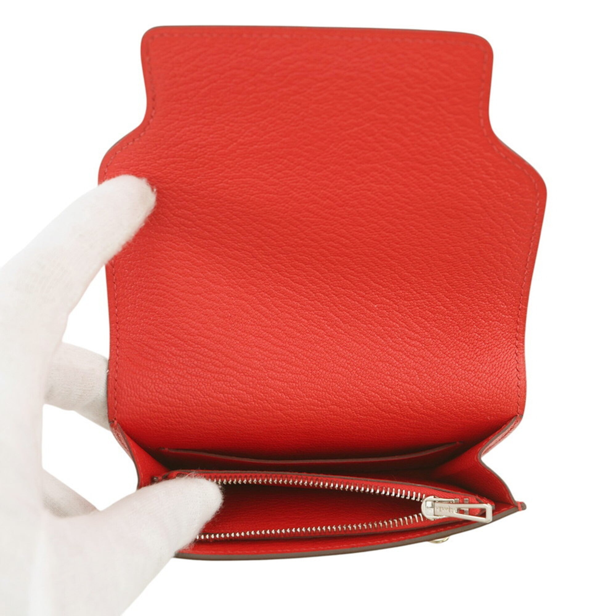 Hermes Orange Orange Red Chevre Myzore Leather Coin Purse/Coin Case (Pre-Owned)