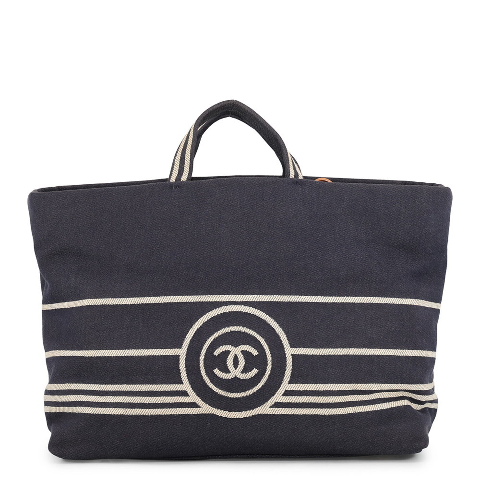 Chanel Denim Navy Denim Leather Handbag Shoulder Bag Tote Bag (Pre-Owned)