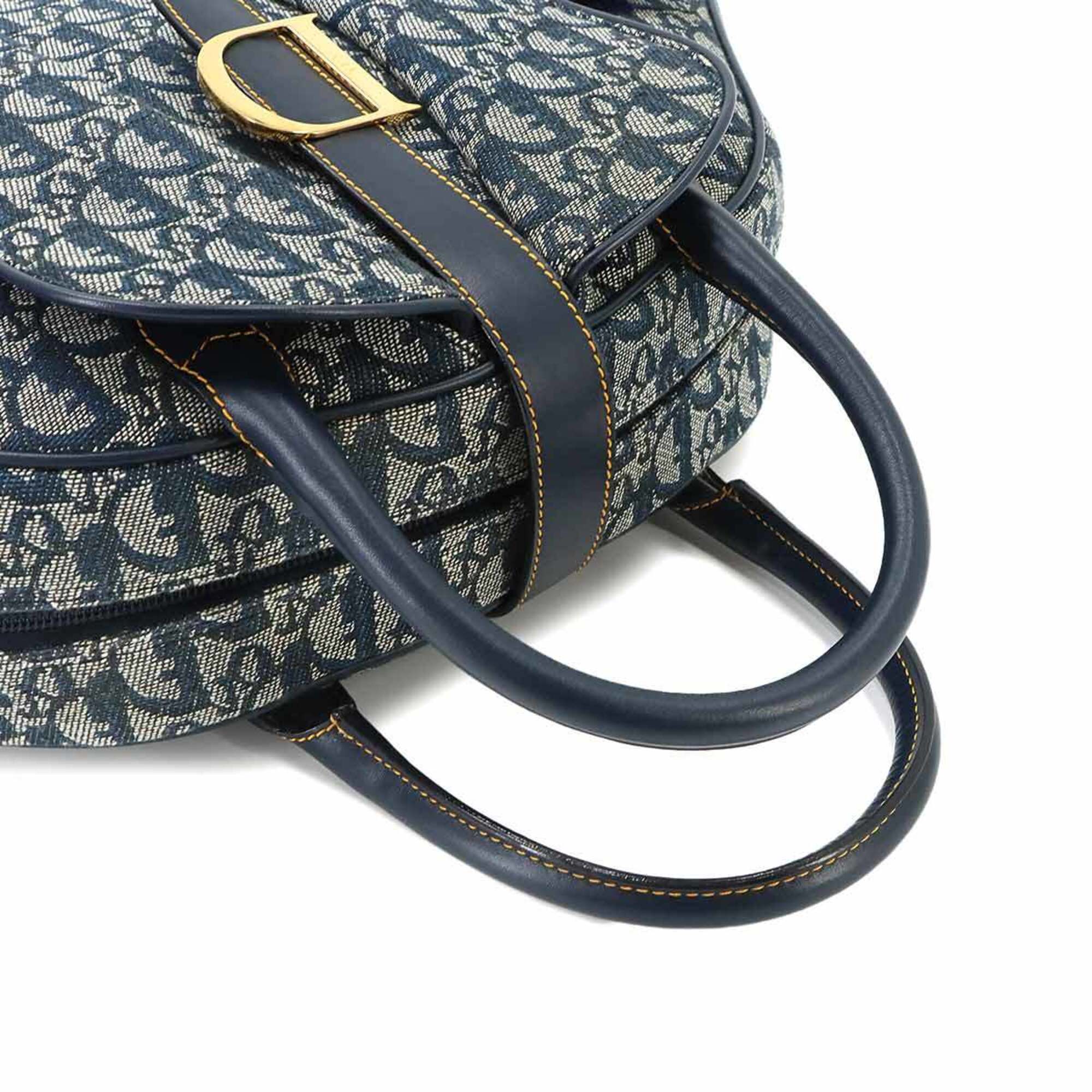 Christian Dior Trotter Navy Canvas Leather Handbag Saddle Bag (Pre-Owned)