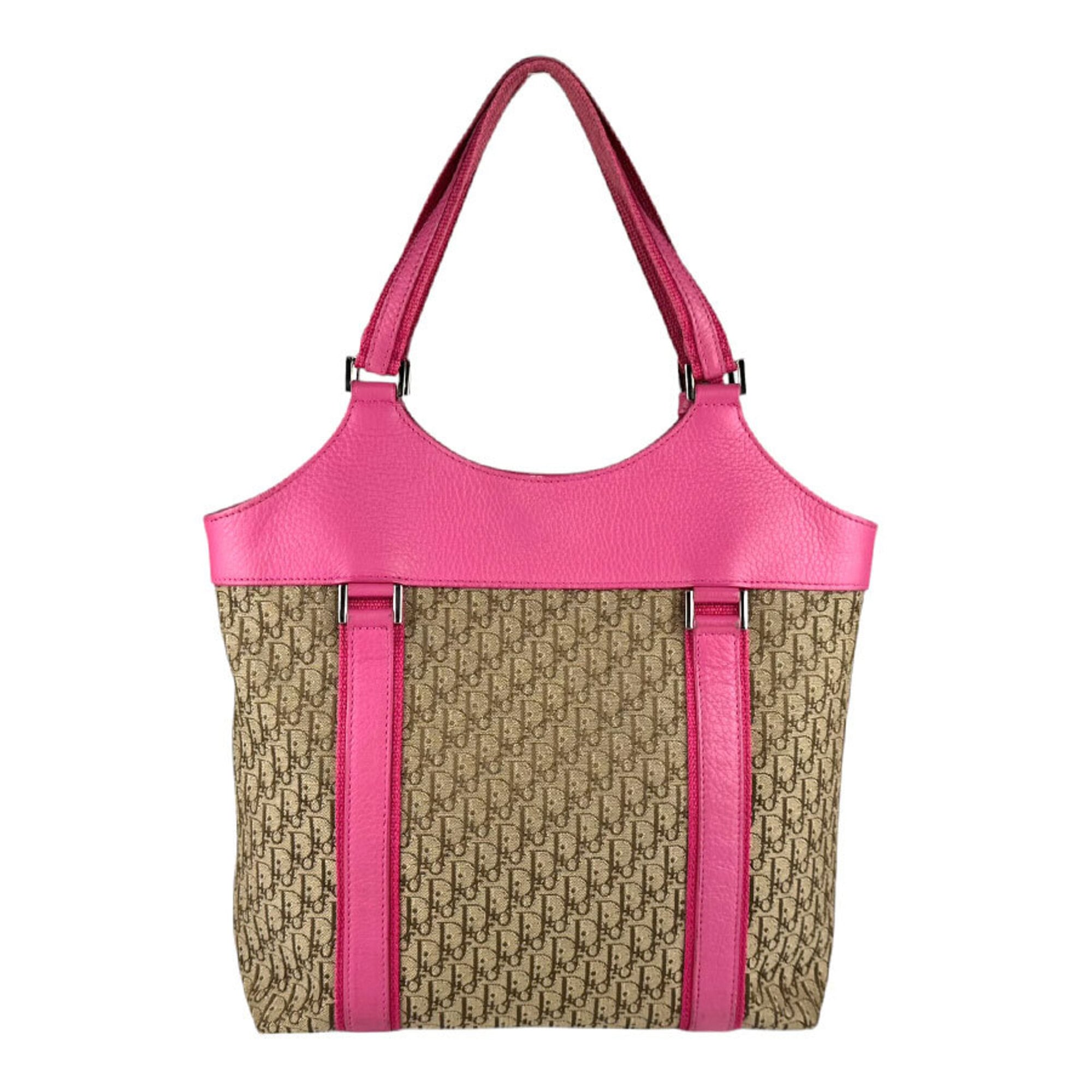 Christian Dior Brown Pink Canvas Leather Handbag (Pre-Owned)