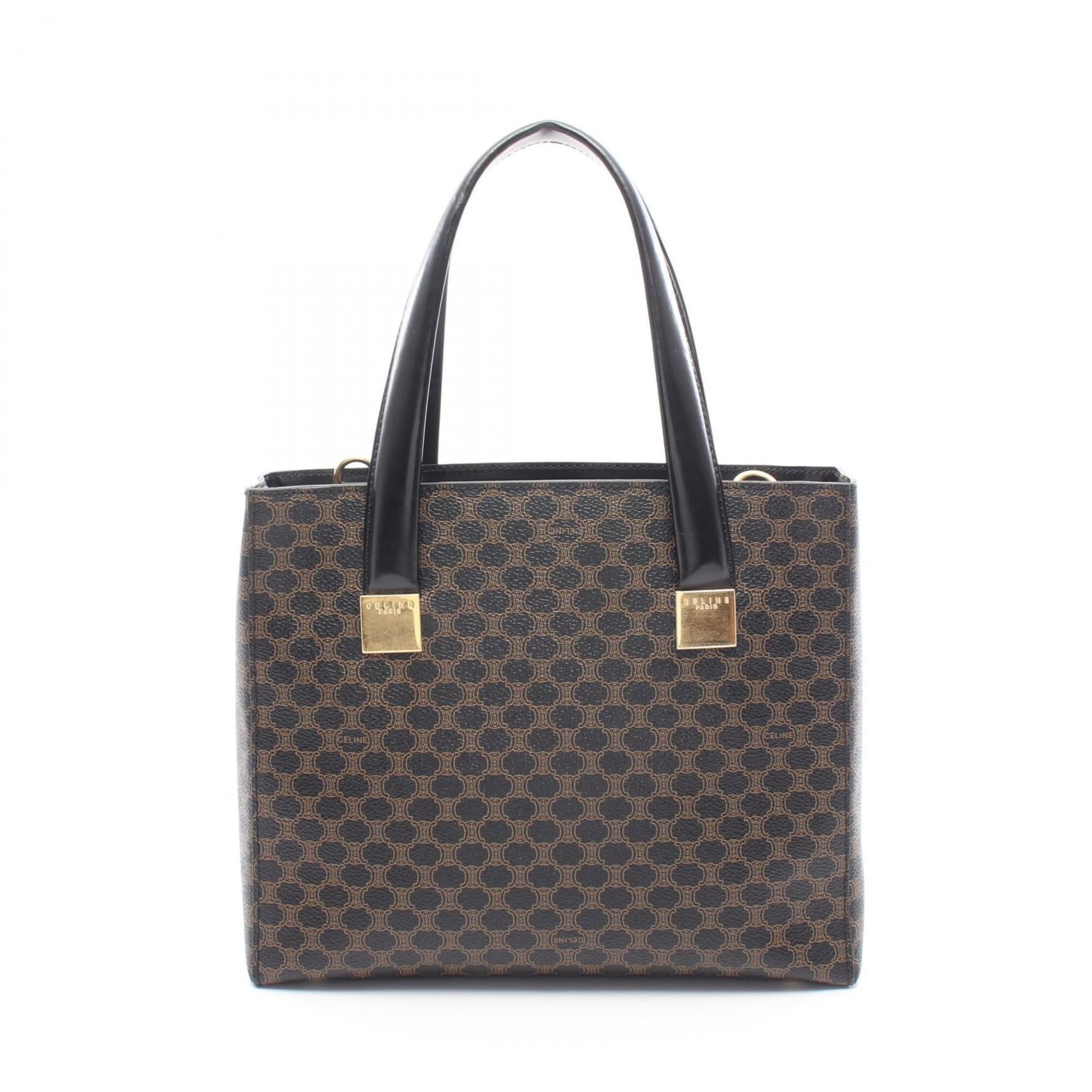 Celine Black Brown Coated Canvas Leather Handbag (Pre-Owned)
