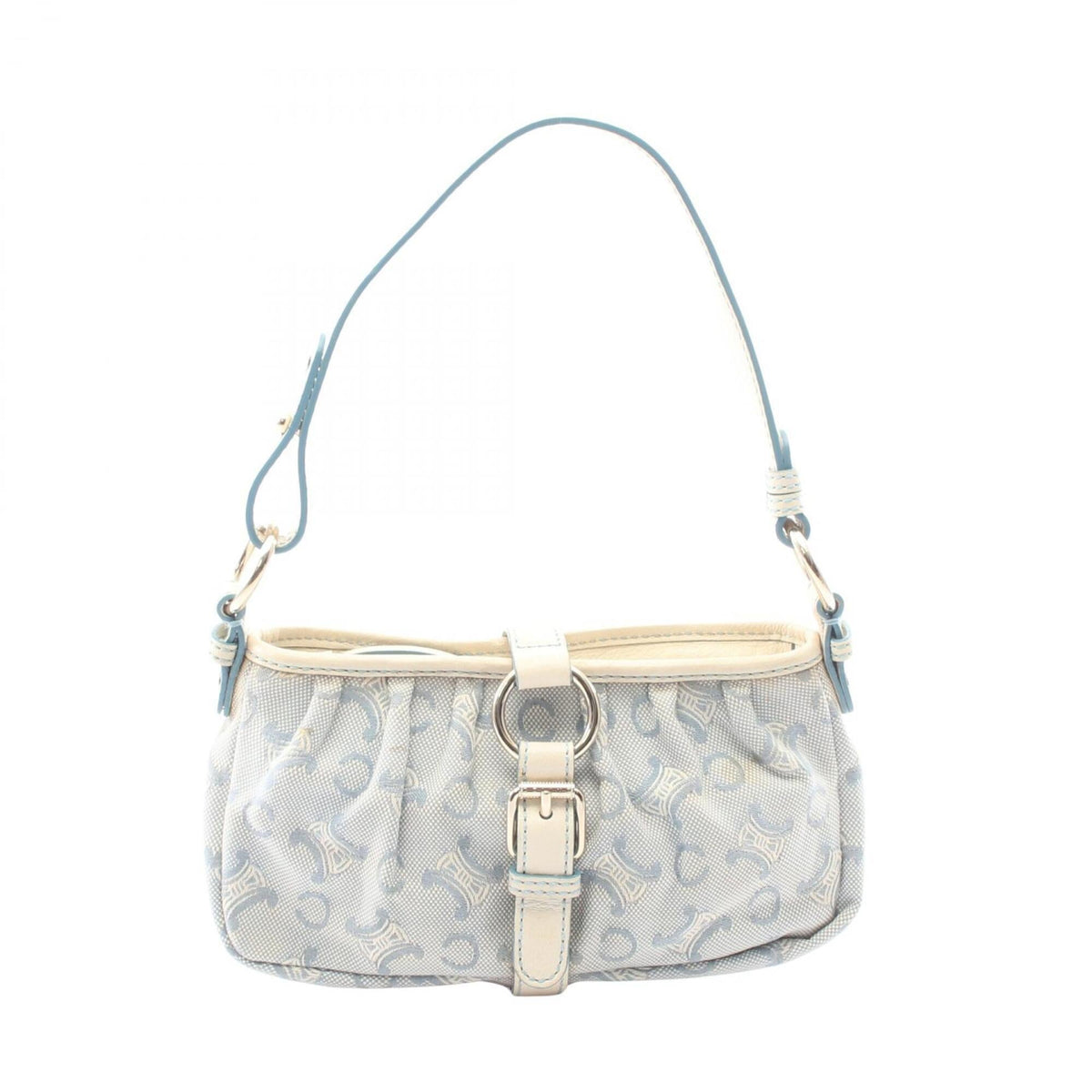 Celine Blue White Canvas Leather Handbag (Pre-Owned)