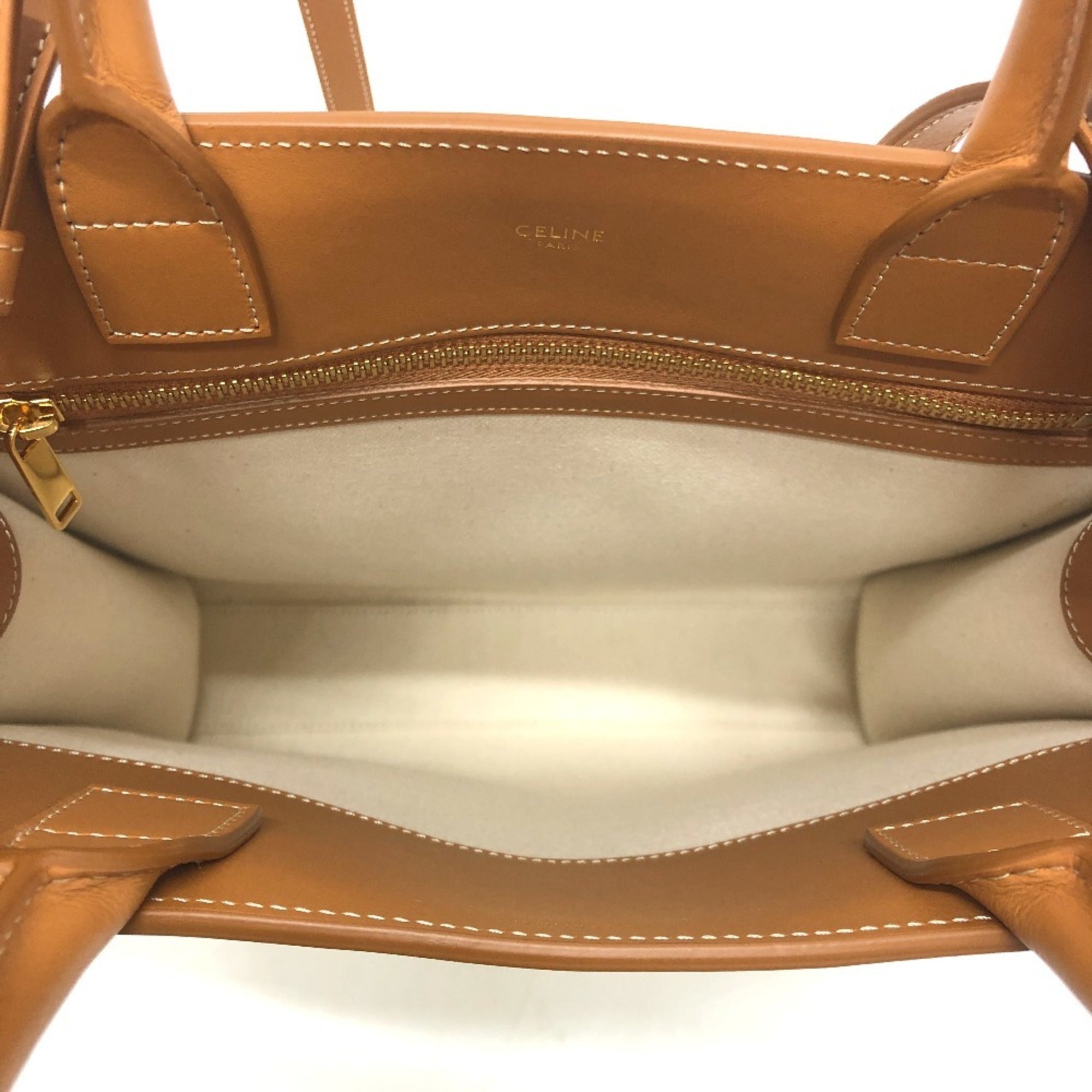 Celine Cabas Beige Brown Leather Canvas Handbag Shoulder Bag Tote Bag (Pre-Owned)