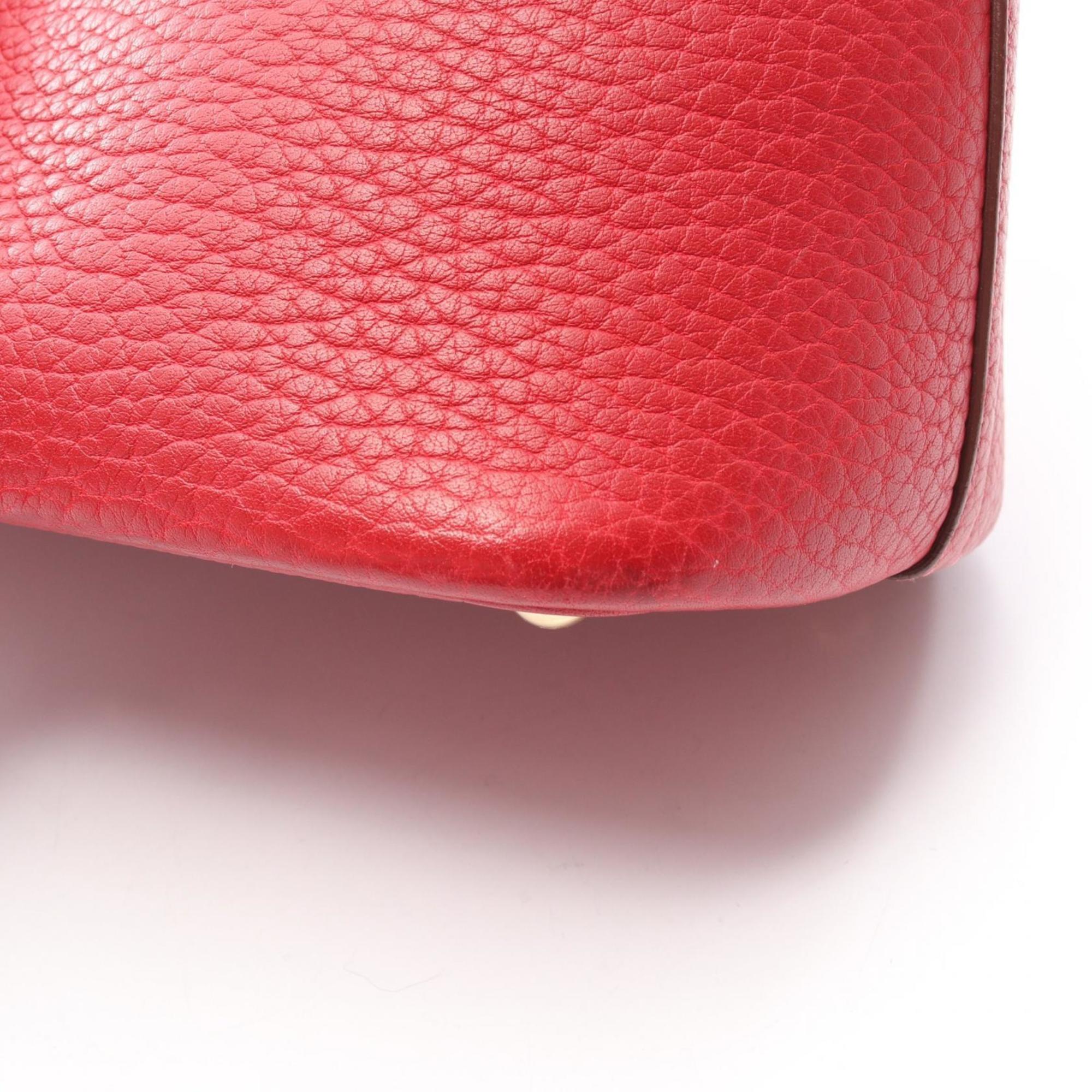 Hermes Red Color Rouge Vif Fjord Leather Handbag (Pre-Owned)