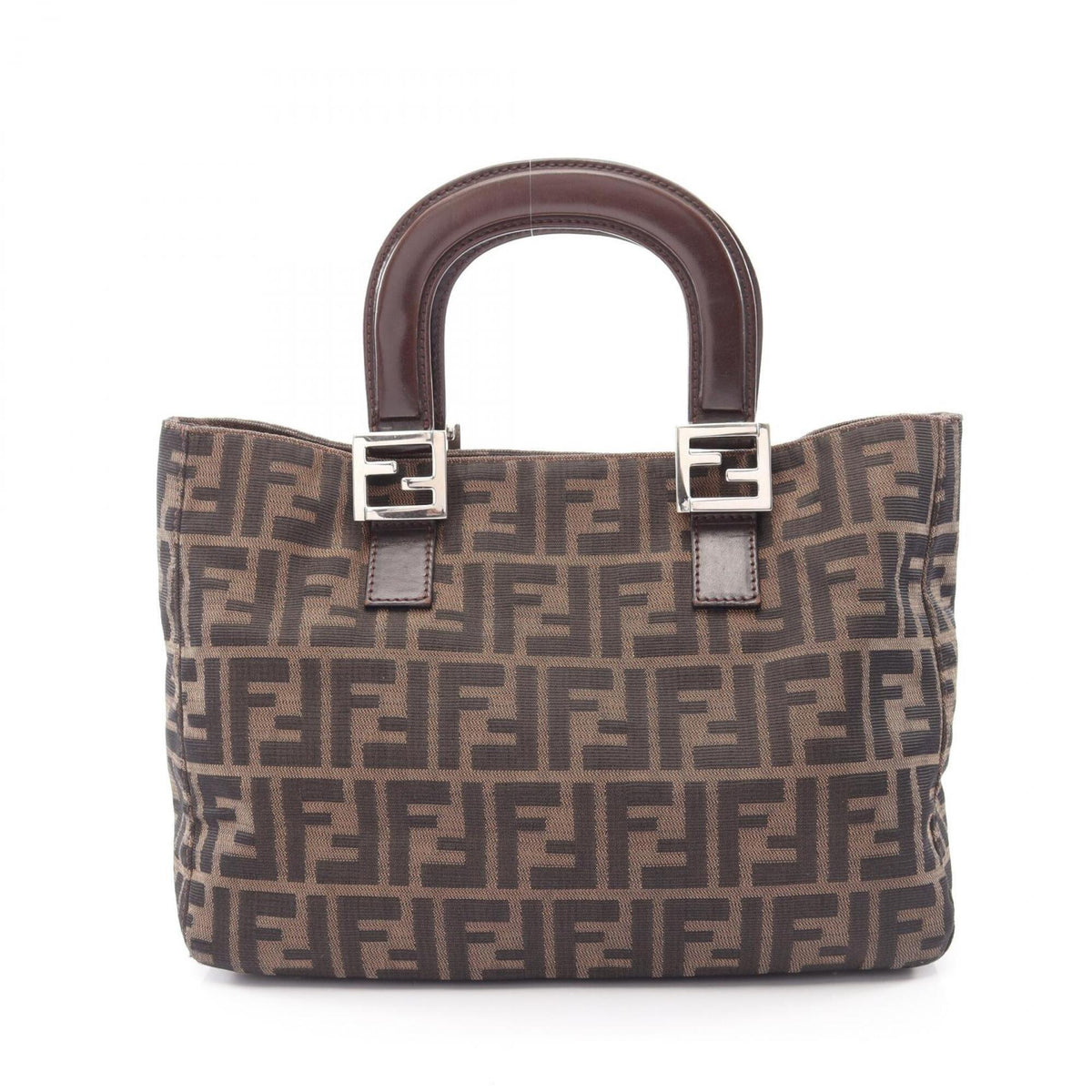 Fendi Beige Black Brown Leather Nylon Canvas Handbag (Pre-Owned)