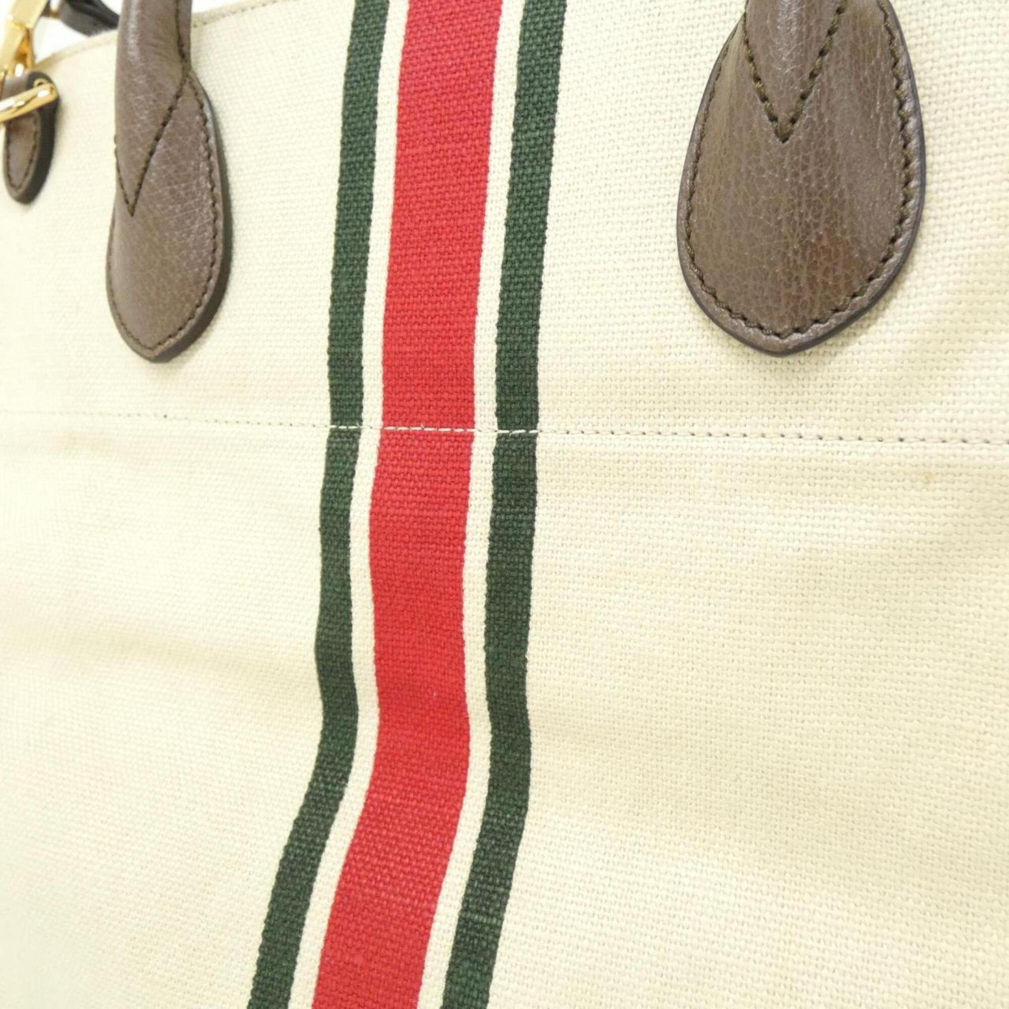 Gucci Beige Brown Linen Canvas Handbag (Pre-Owned)