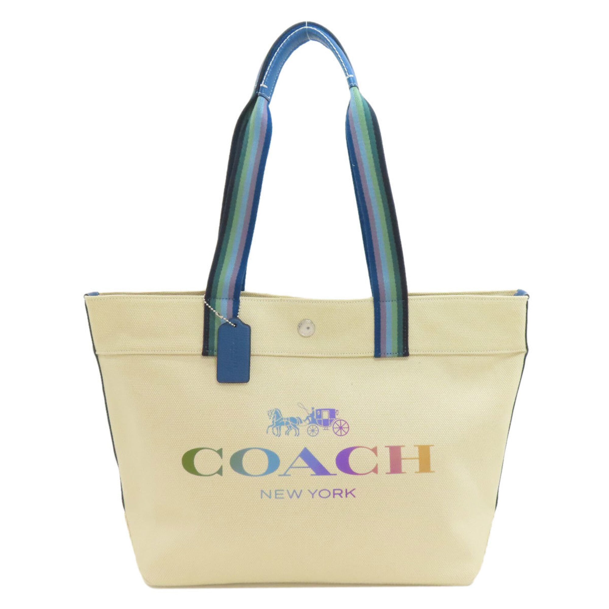 Coach Beige Blue Canvas Tote Bag (Pre-Owned)