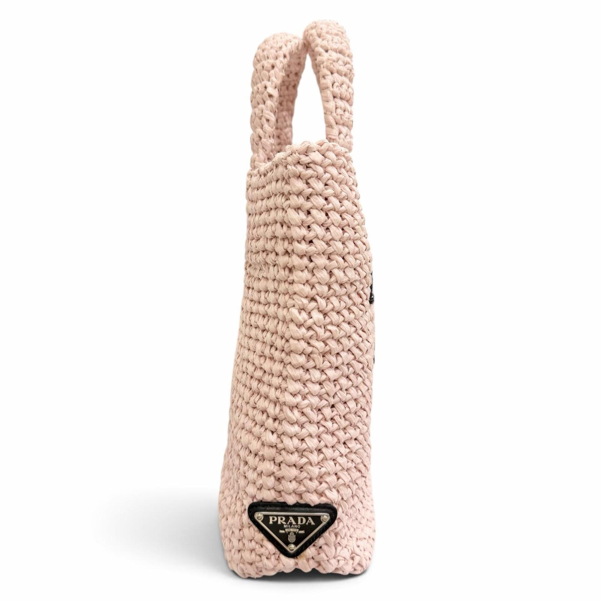 Prada Black Pink Raffia Handbag Tote Bag (Pre-Owned)