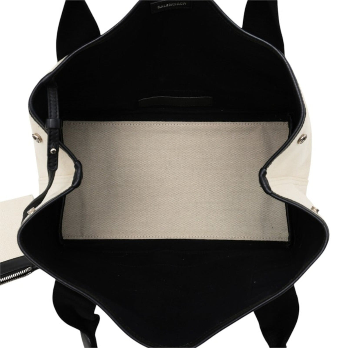 Balenciaga Black Ivory Canvas Leather Handbag Tote Bag (Pre-Owned)