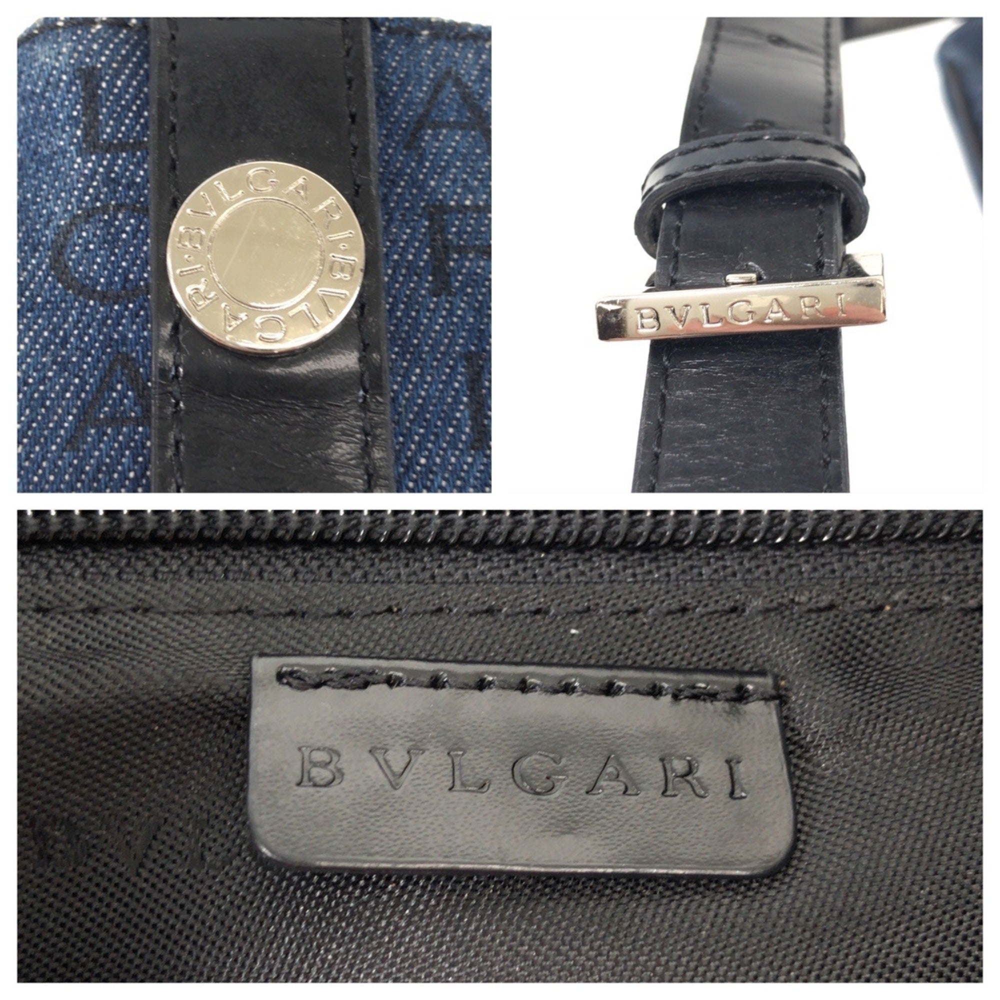Bvlgari Black Blue Canvas Leather Messenger Bag Shoulder Bag (Pre-Owned)