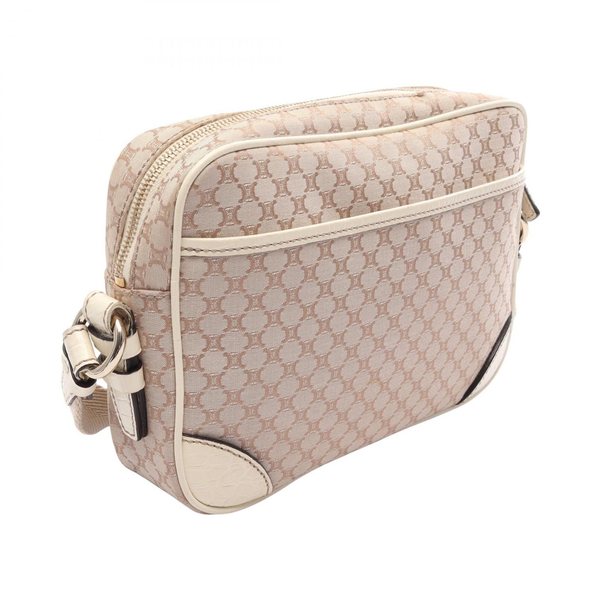 Celine Beige Ivory Canvas Leather Handbag Shoulder Bag (Pre-Owned)
