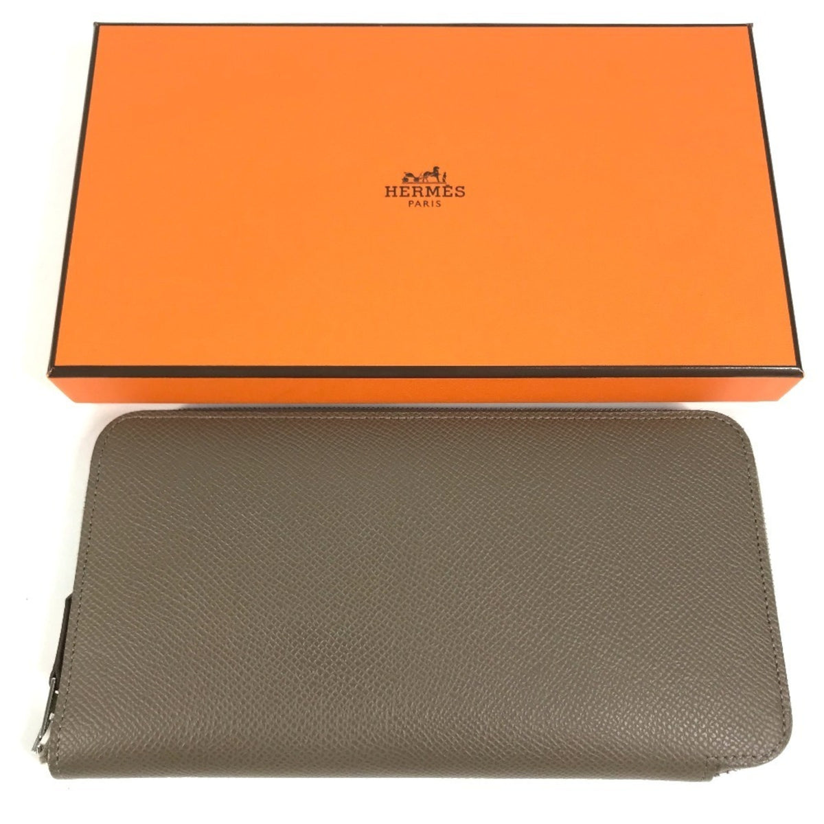 Hermes Silk'in Gray Epsom Leather Long Wallet (Bi-Fold) (Pre-Owned)