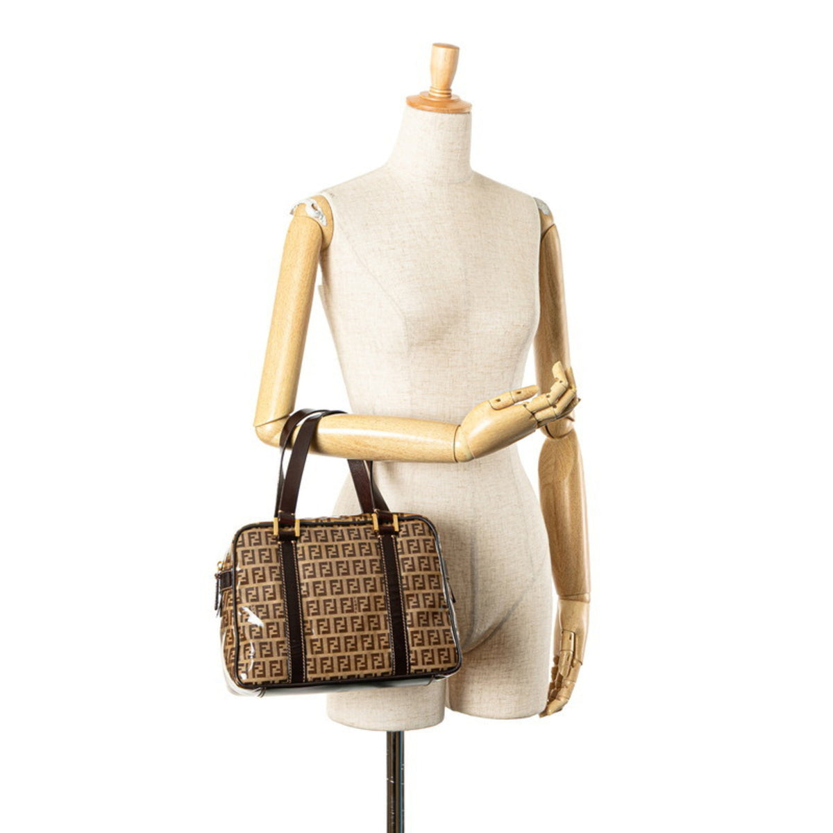 Fendi Brown Leather Canvas Handbag (Pre-Owned)