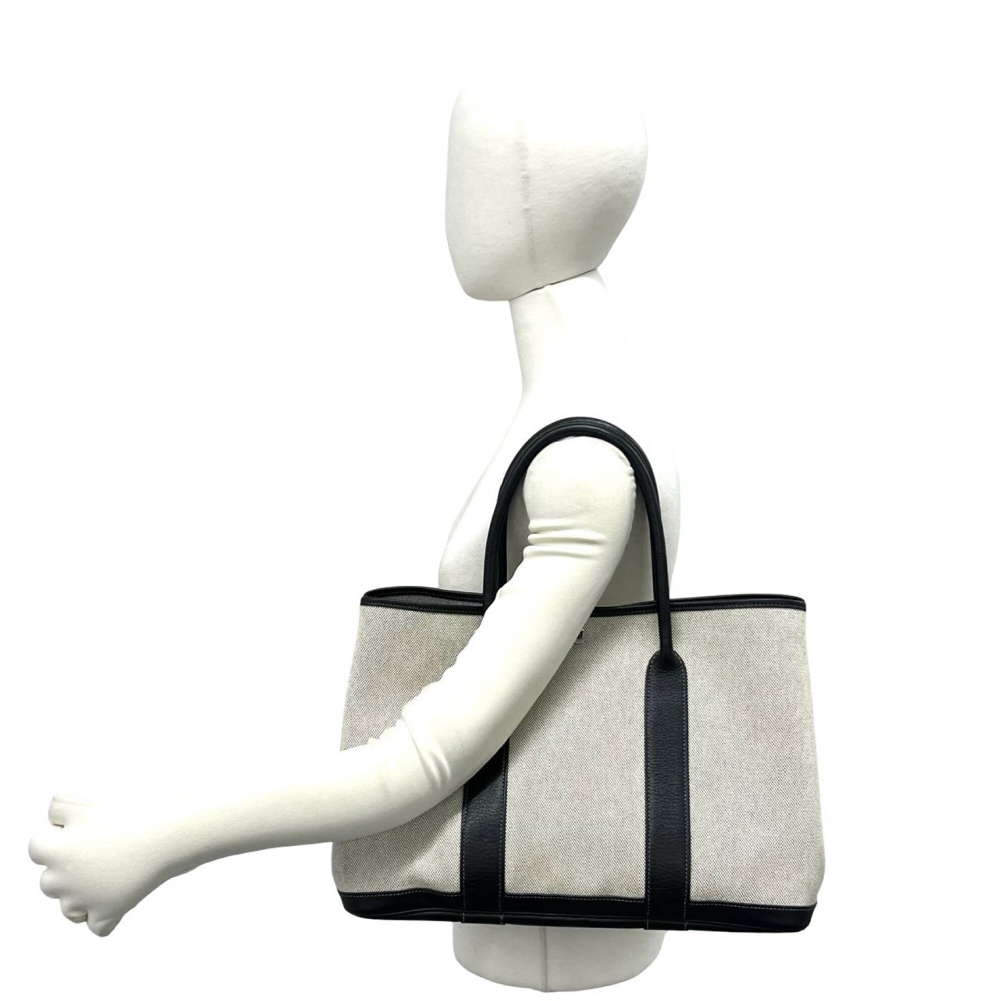 Hermes Black Gray Toile H Negonda Leather Handbag Tote Bag (Pre-Owned)