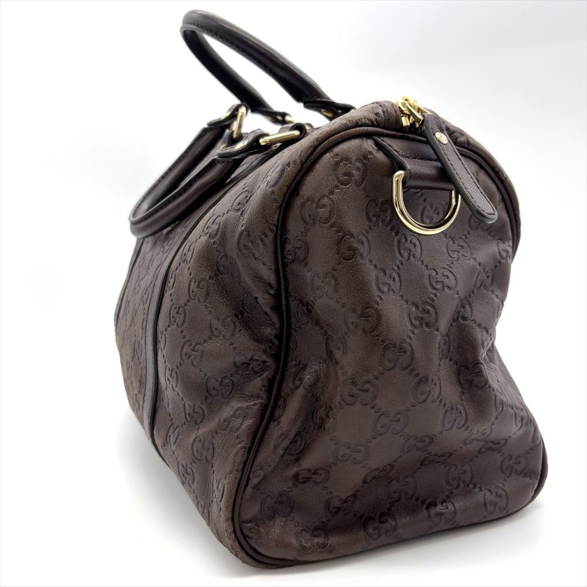 Gucci Brown Gg Leather Boston Bag Handbag (Pre-Owned)
