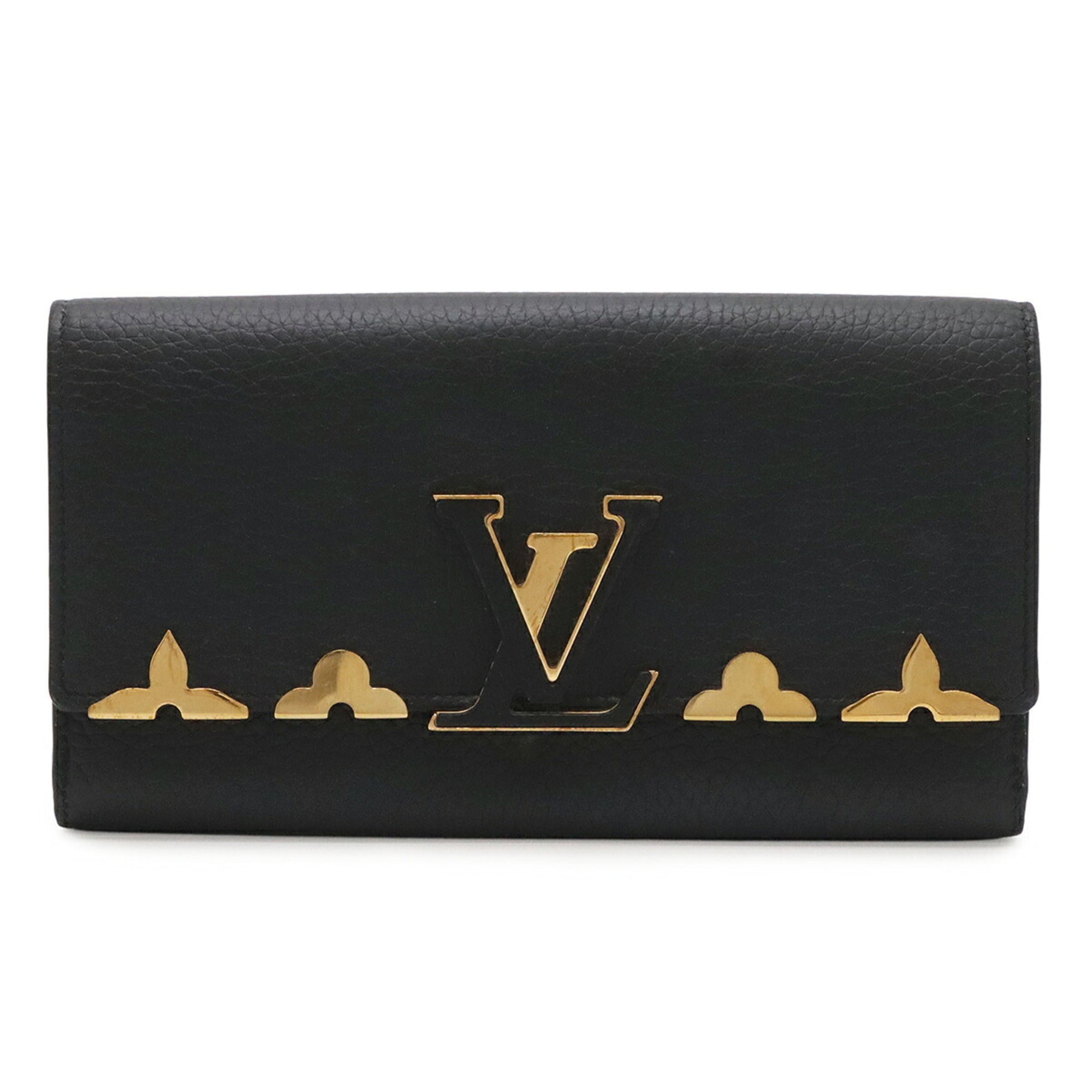 Louis Vuitton Black Noir Leather Long Wallet (Bi-Fold) (Pre-Owned)