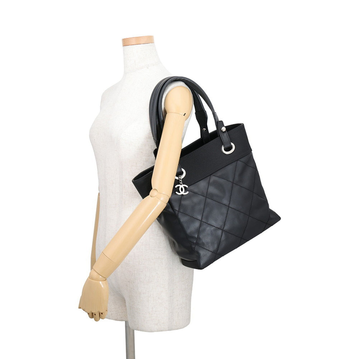 Chanel Matelasse Black Pvc Leather Handbag Tote Bag (Pre-Owned)