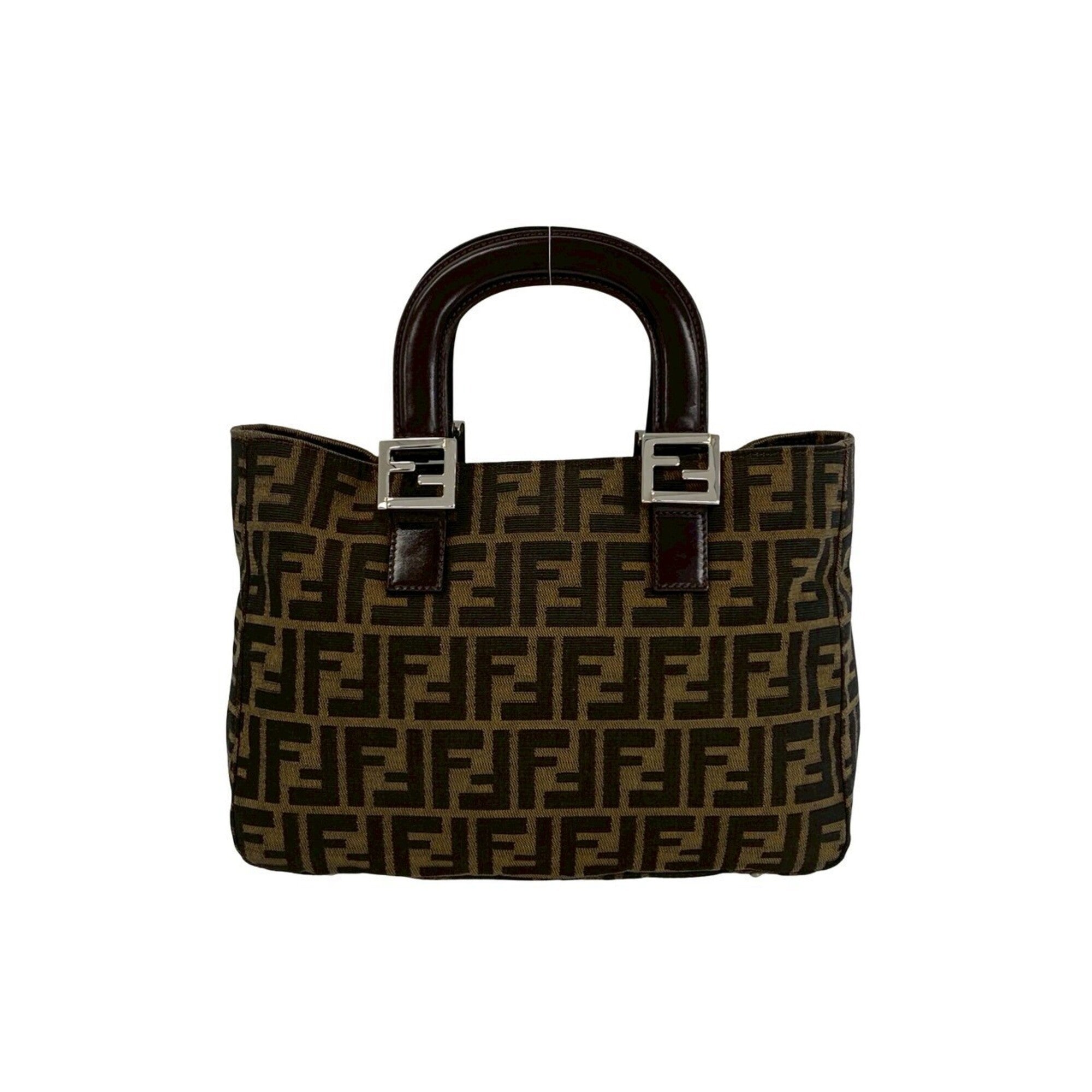 Fendi Black Brown Canvas Leather Handbag Tote Bag (Pre-Owned)