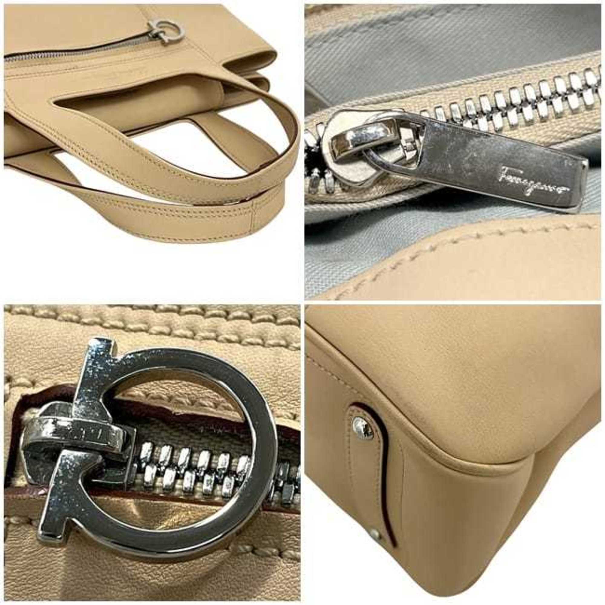 Salvatore Ferragamo Beige Leather Handbag Tote Bag (Pre-Owned)