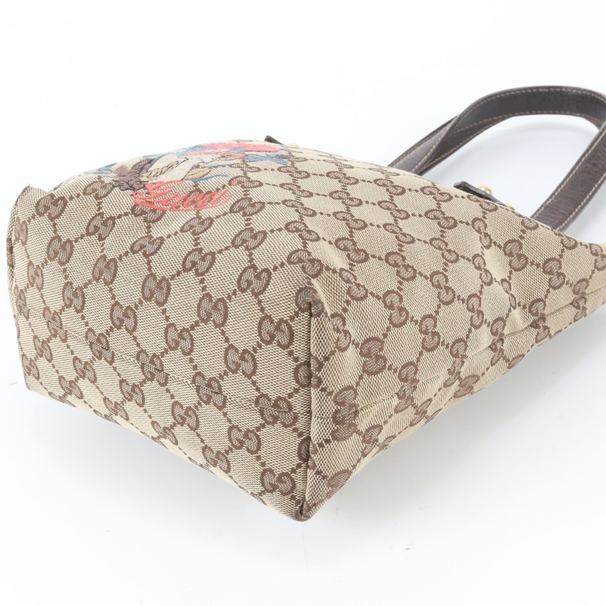 Gucci Brown Leather Canvas Handbag Shoulder Bag Tote Bag (Pre-Owned)