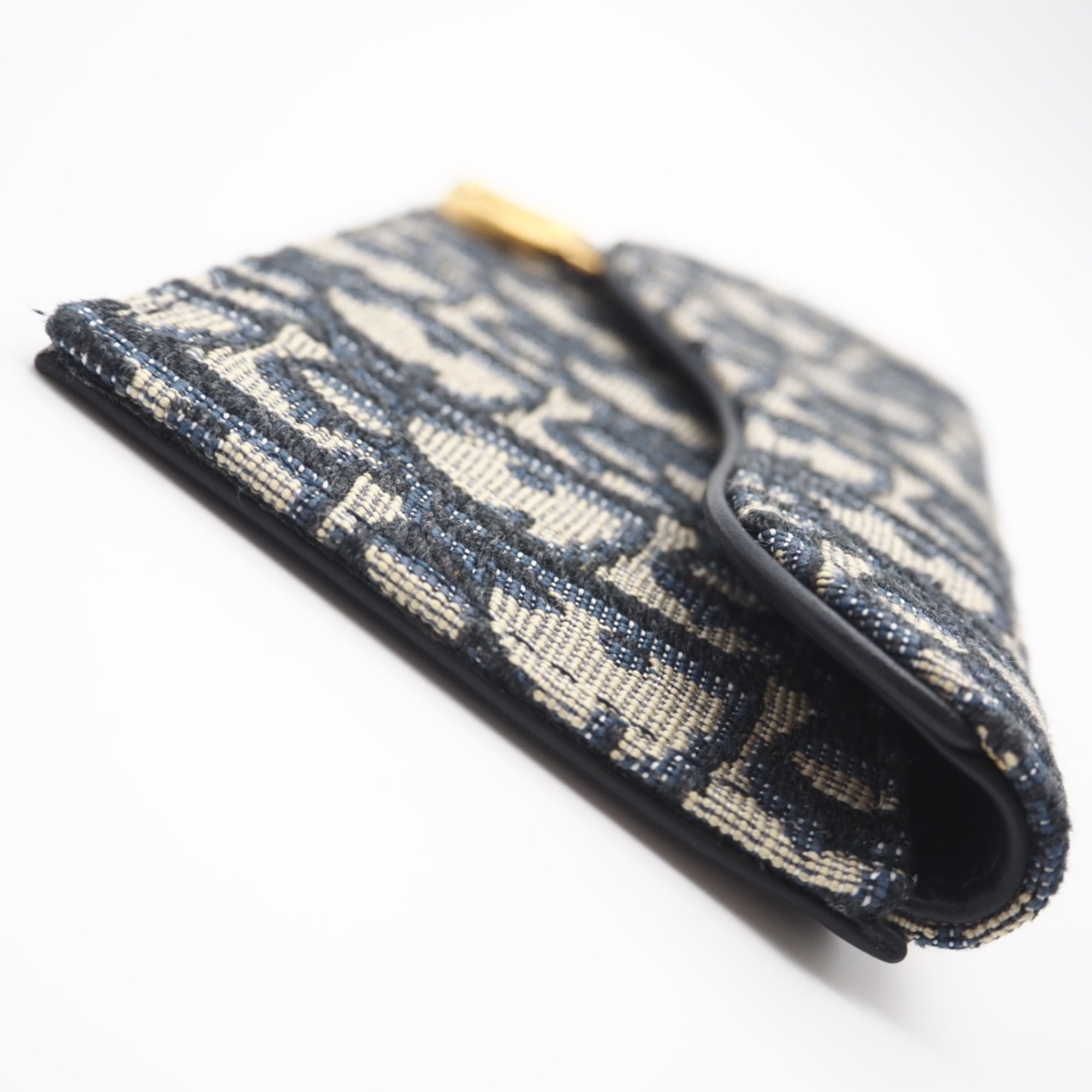 Christian Dior Beige Navy Canvas Leather Card Wallet (Pre-Owned)