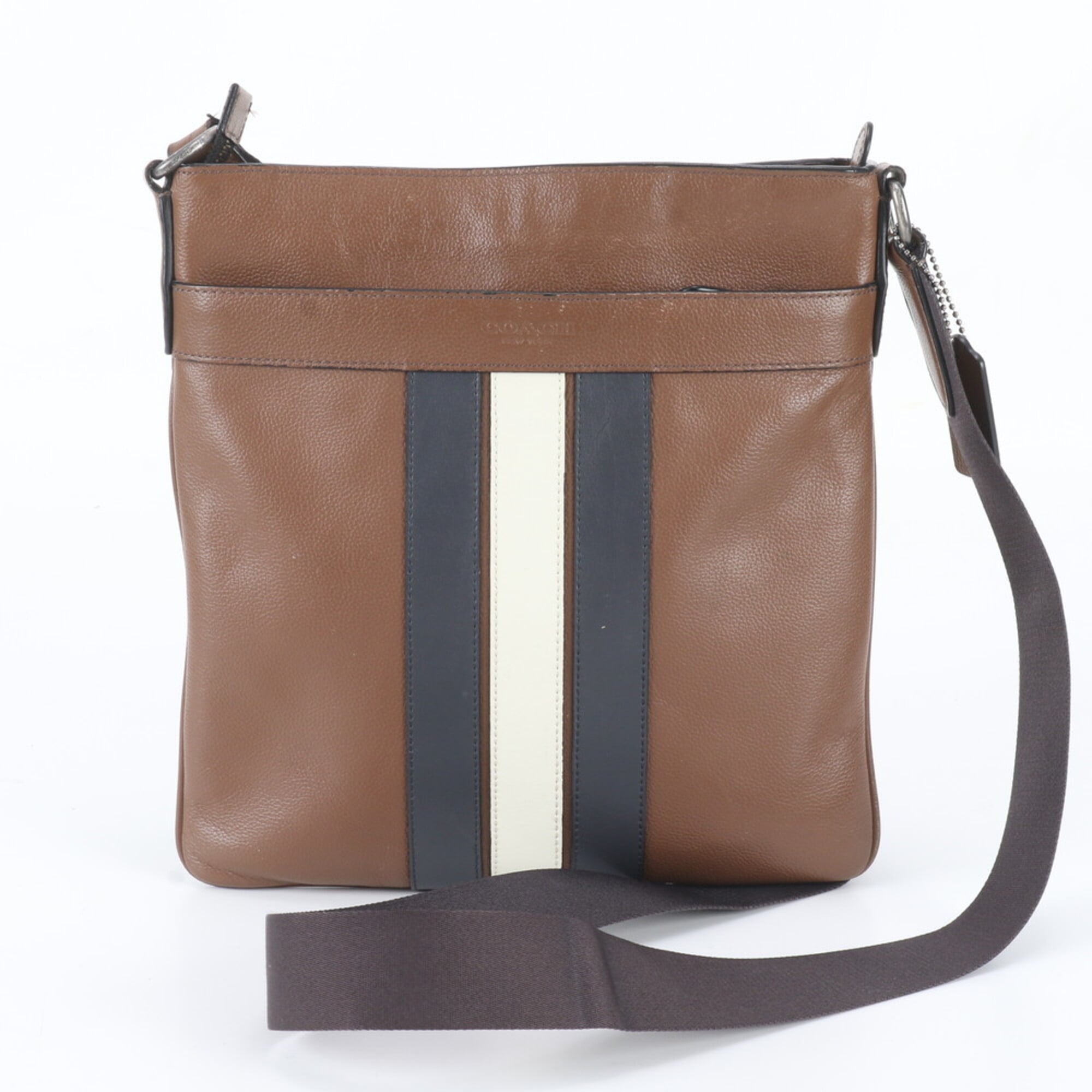 Coach Brown Navy Leather Messenger Bag Shoulder Bag (Pre-Owned)