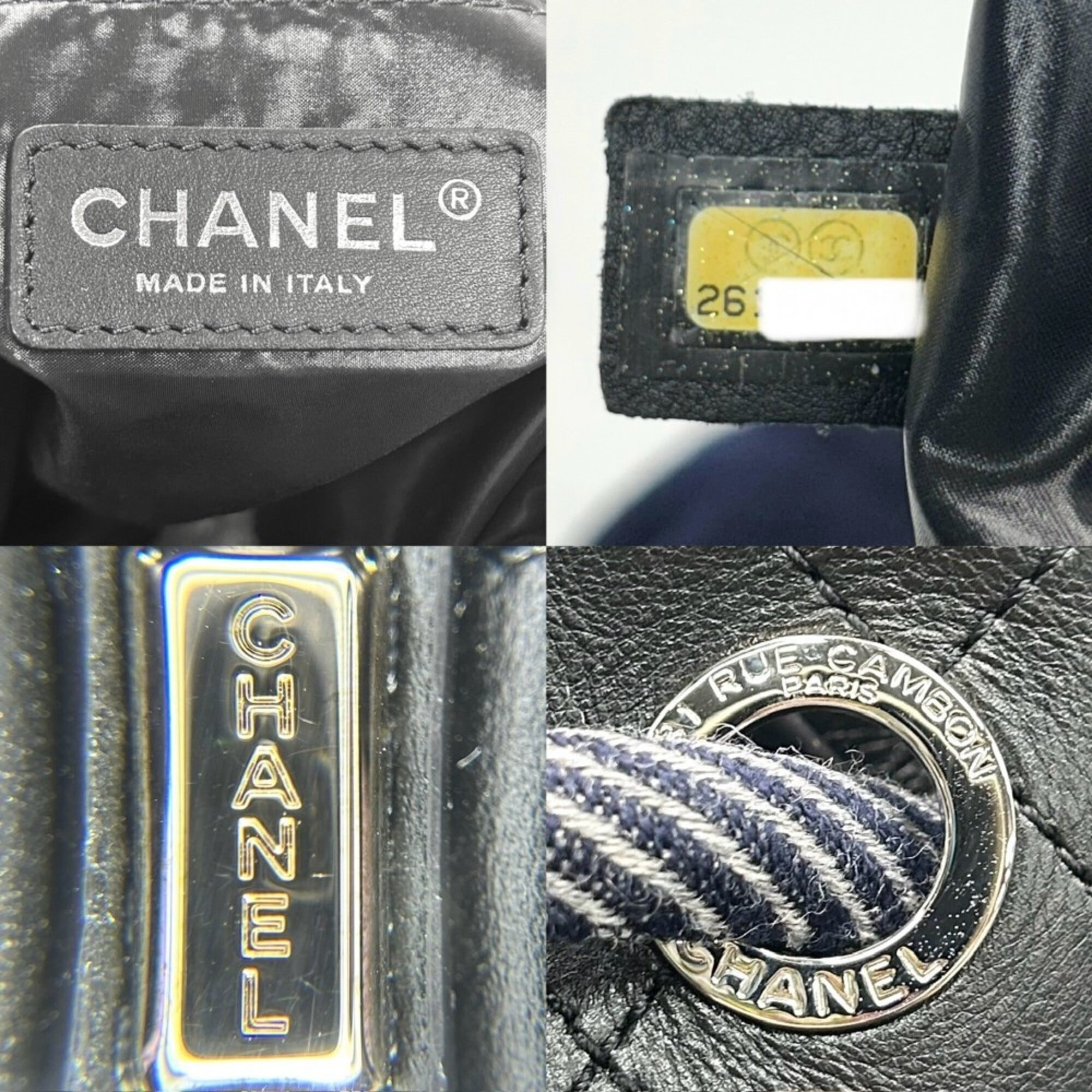 Chanel Navy Wool Leather Shoulder Bag (Pre-Owned)