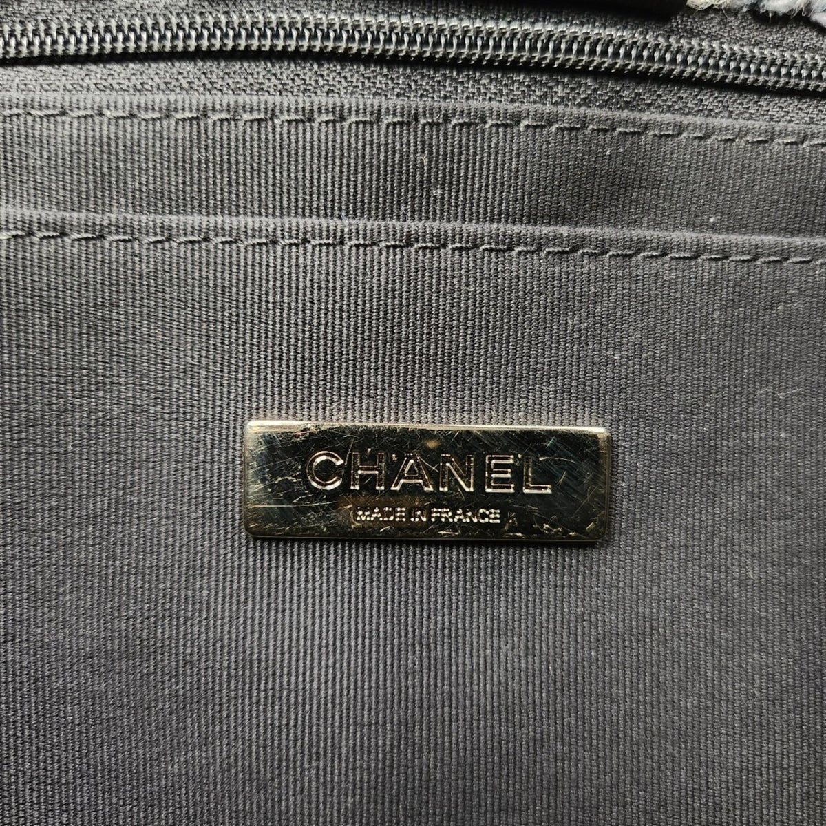Chanel Blue White Tweed Leather Tote Bag (Pre-Owned)