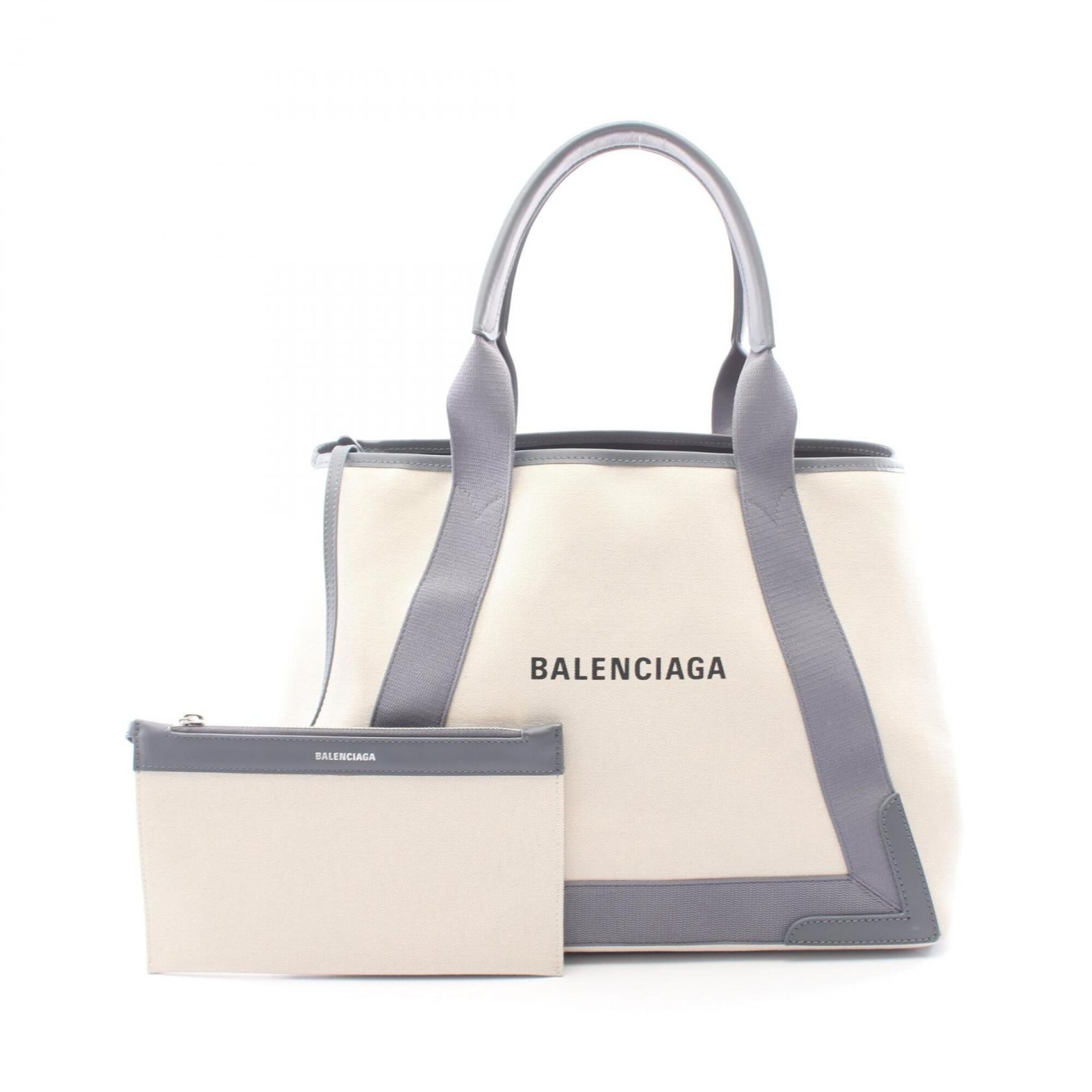 Balenciaga Gray Ivory Canvas Leather Handbag Pouch Tote Bag (Pre-Owned)