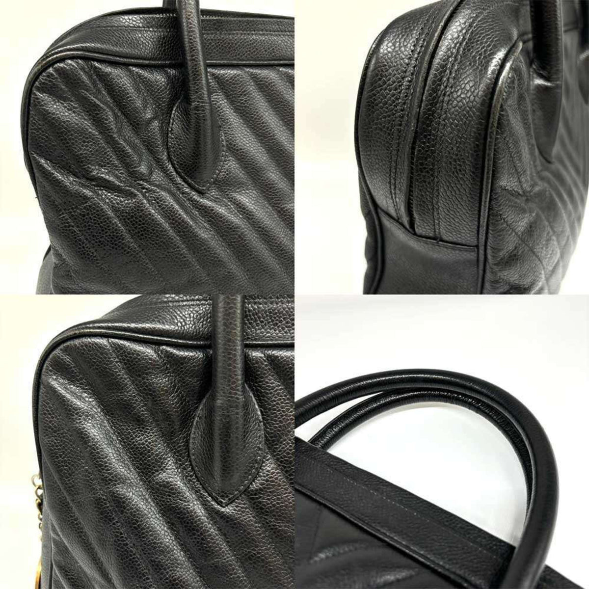 Chanel Chevron (V Stitch) Black Caviar Leather Handbag (Pre-Owned)