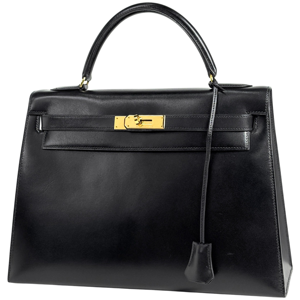Hermes Kelly Black Box Calf Leather Handbag (Pre-Owned)