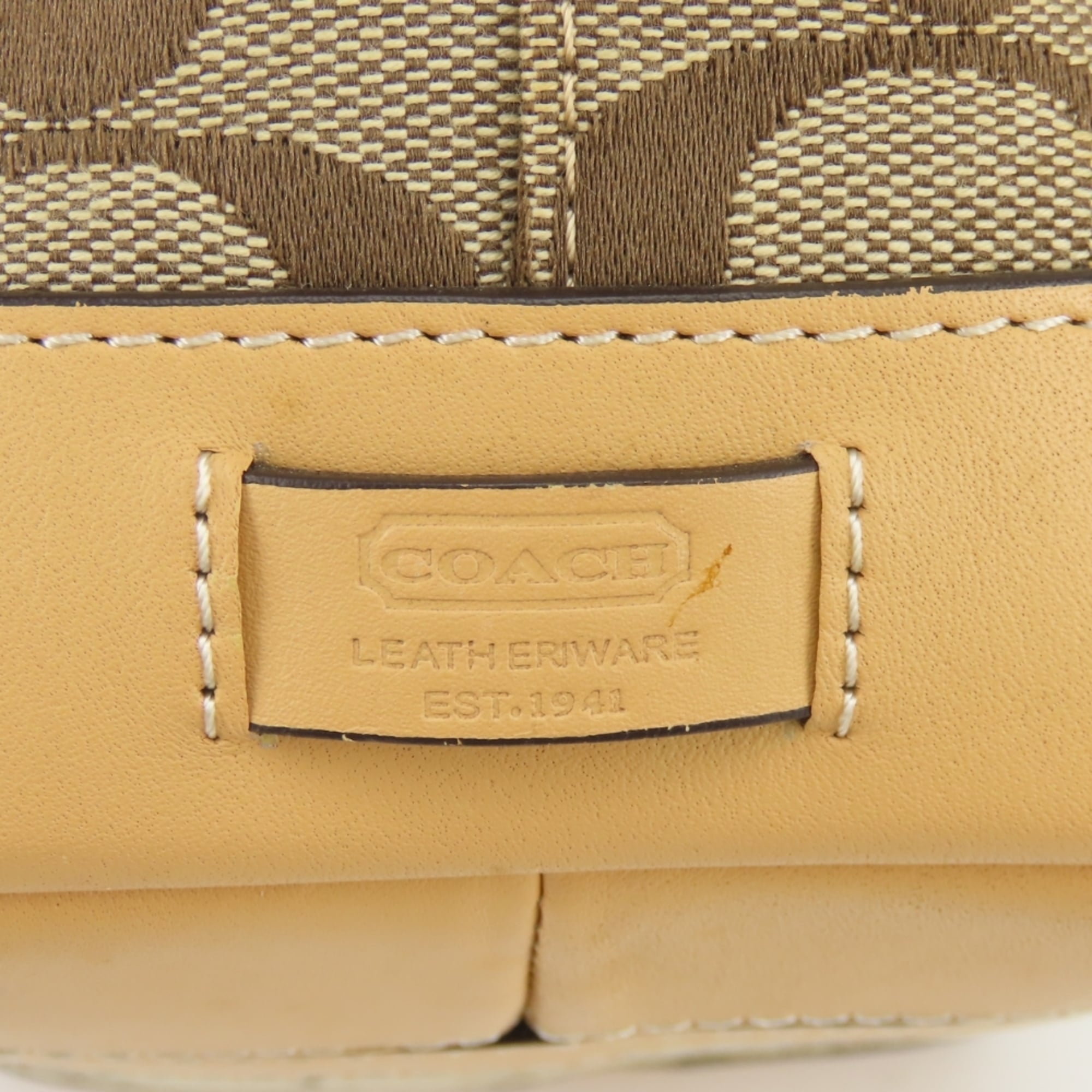 Coach Beige Brown Canvas Leather Handbag (Pre-Owned)