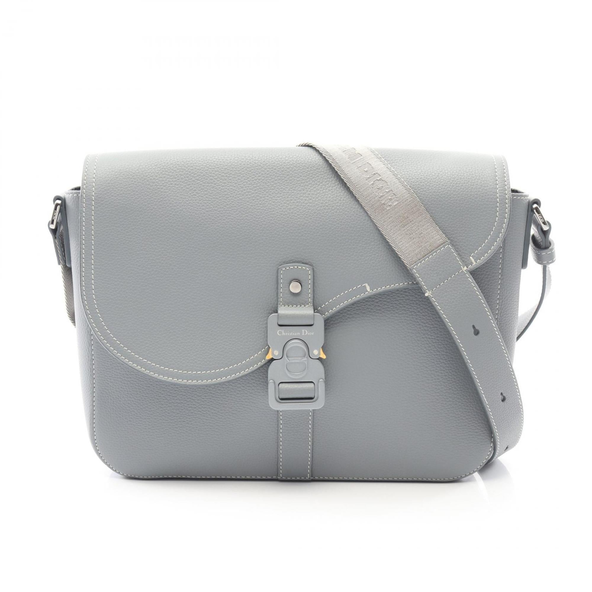 Christian Dior Gray Leather Handbag Saddle Bag Shoulder Bag (Pre-Owned)