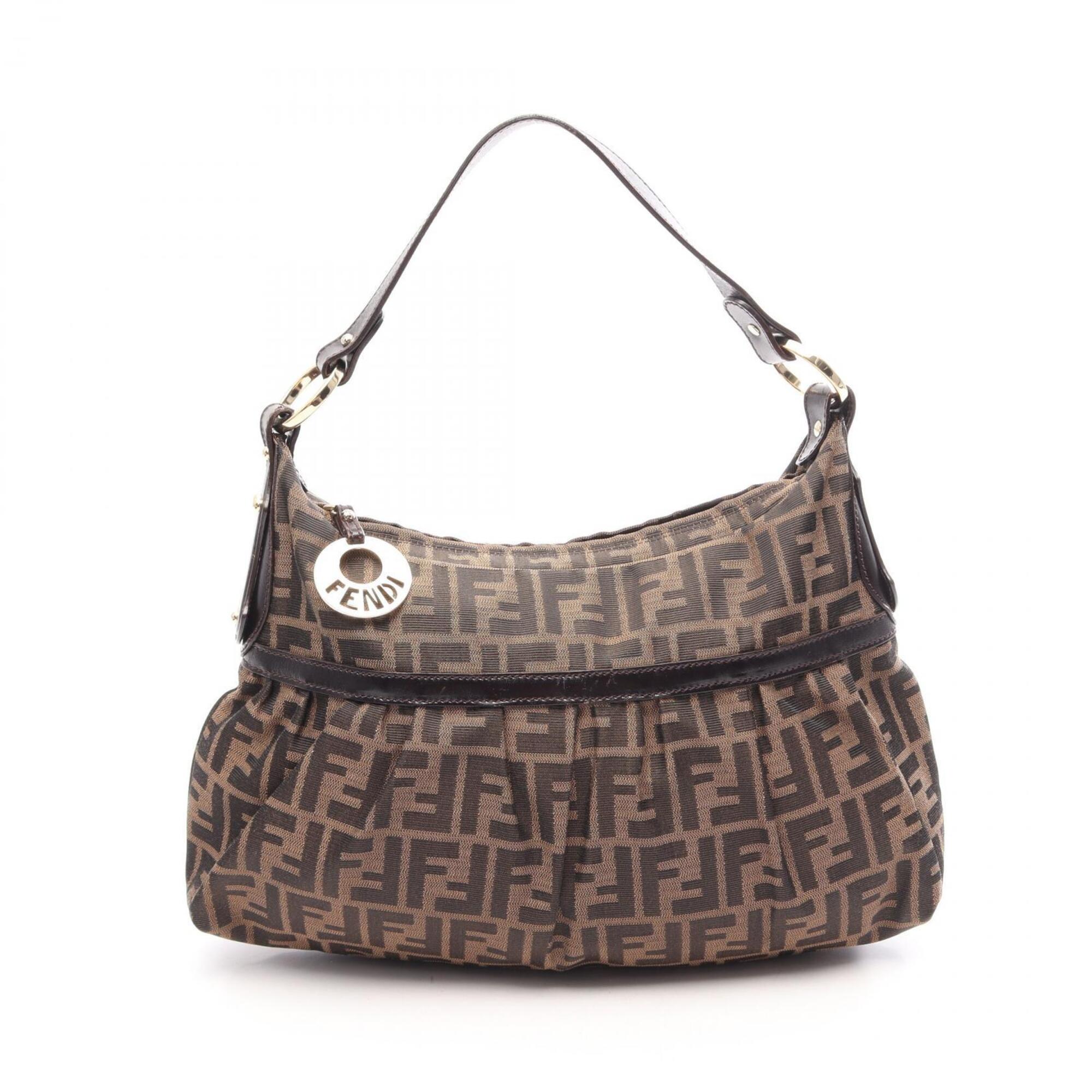 Fendi Black Brown Canvas Leather Handbag Shoulder Bag (Pre-Owned)
