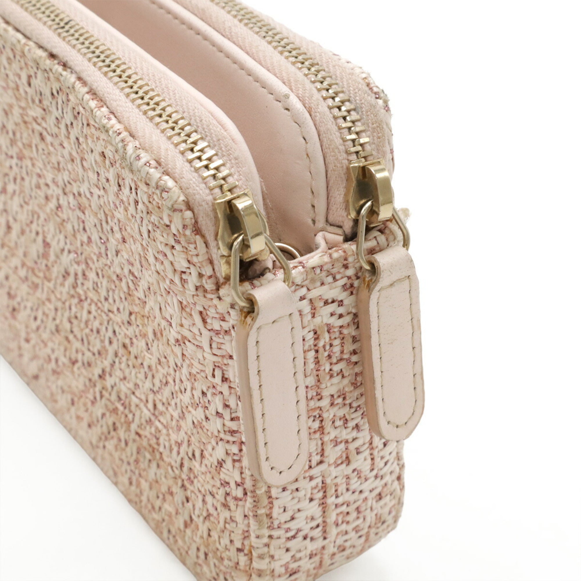 Chanel Pink Leather Raffia Chain/Shoulder Wallet (Pre-Owned)