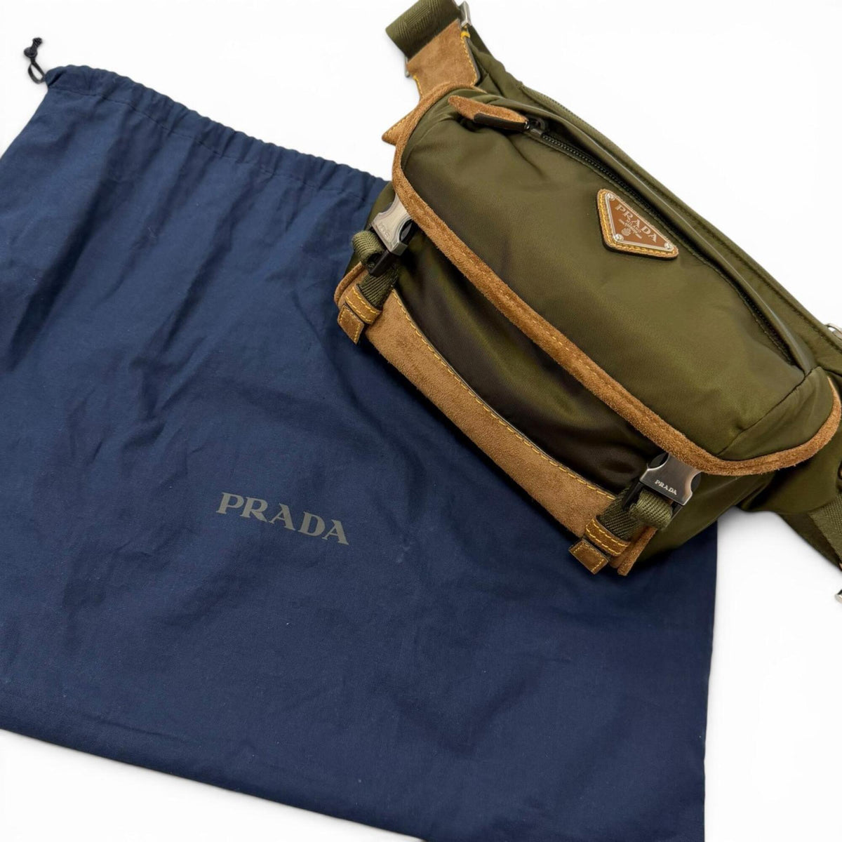 Prada Brown Khaki Polyamide Leather Sling Bag (Pre-Owned)