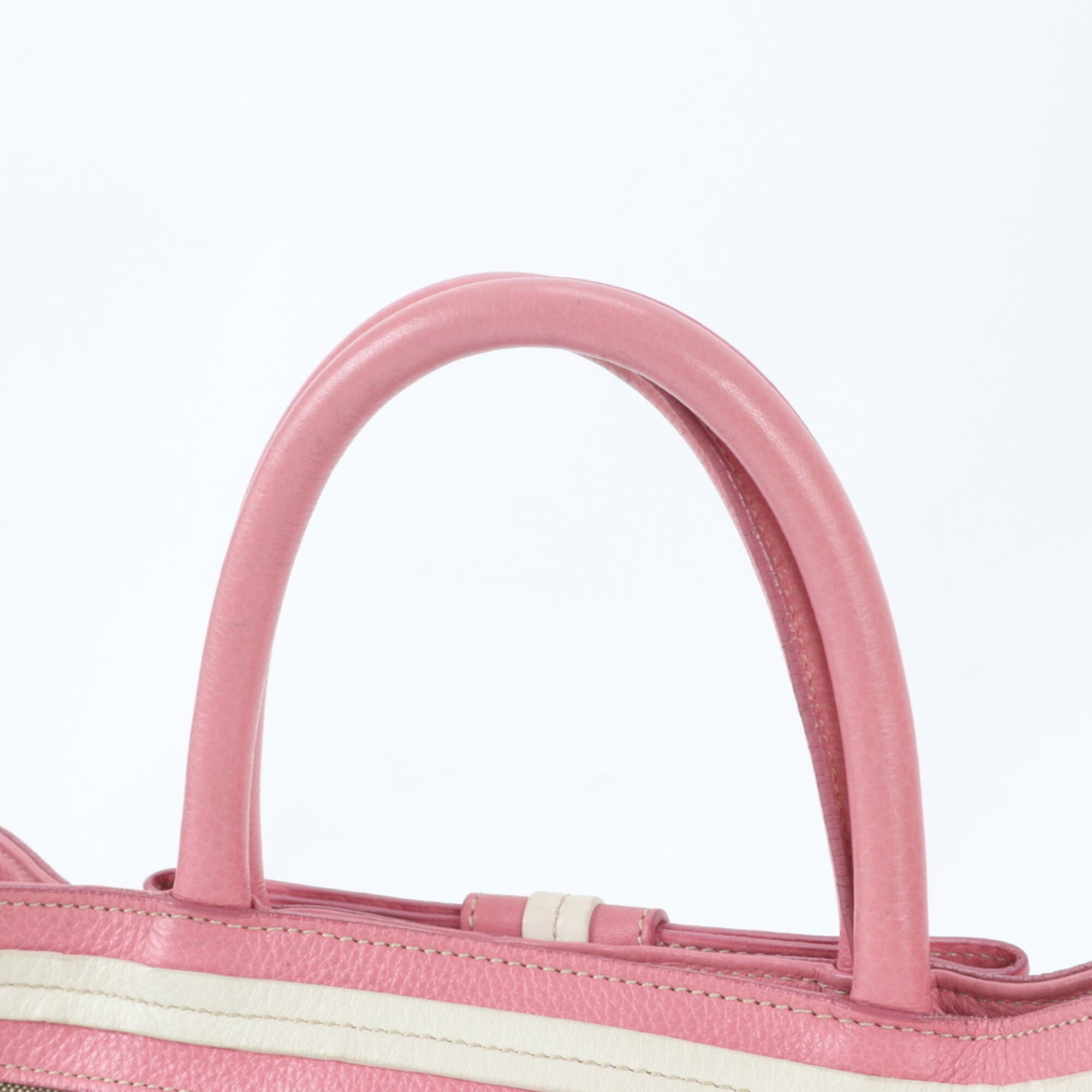 Prada Beige Pink Canvas Leather Handbag Tote Bag (Pre-Owned)