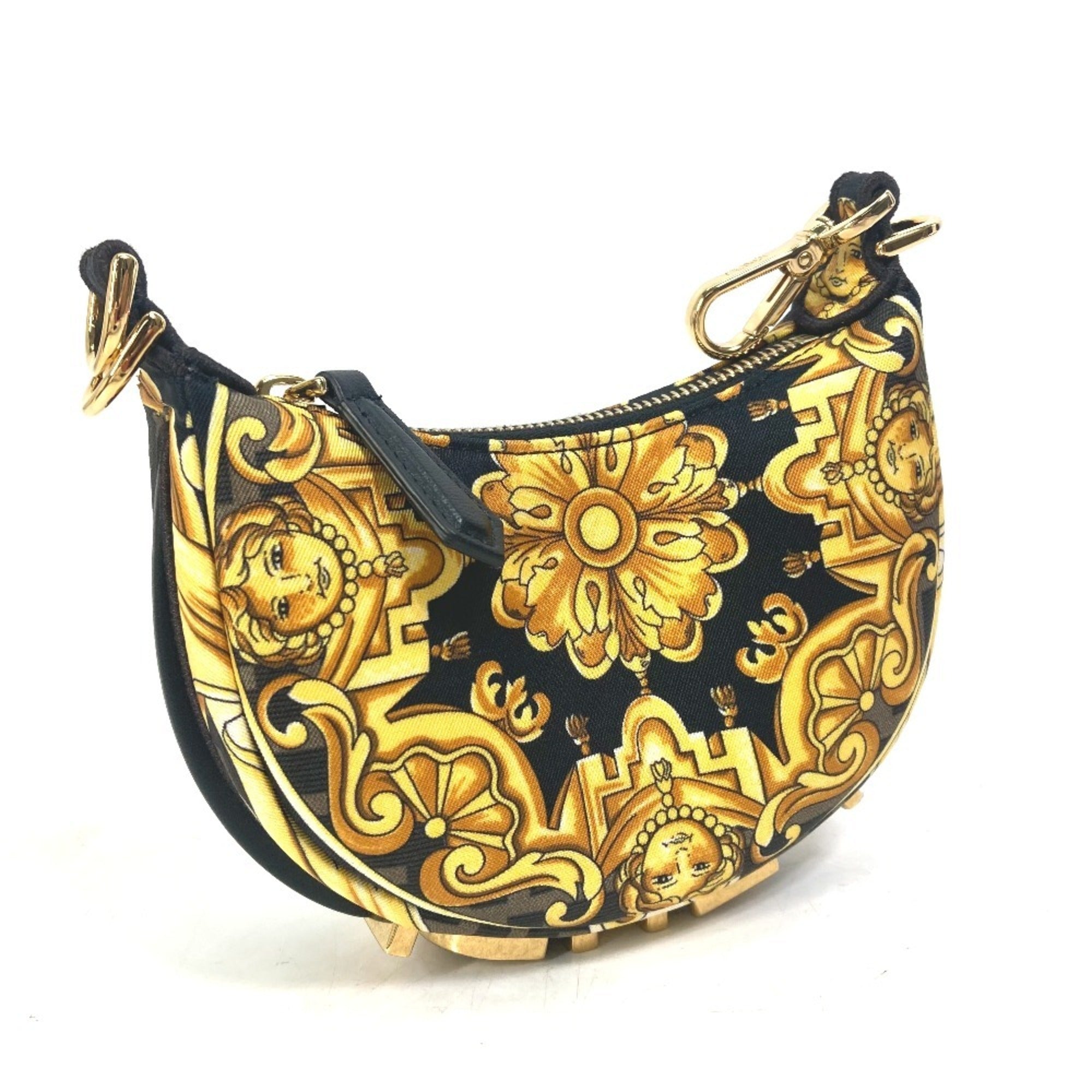 Fendi Black Yellow Nylon Leather Clutch Bag Handbag Pouch (Pre-Owned)