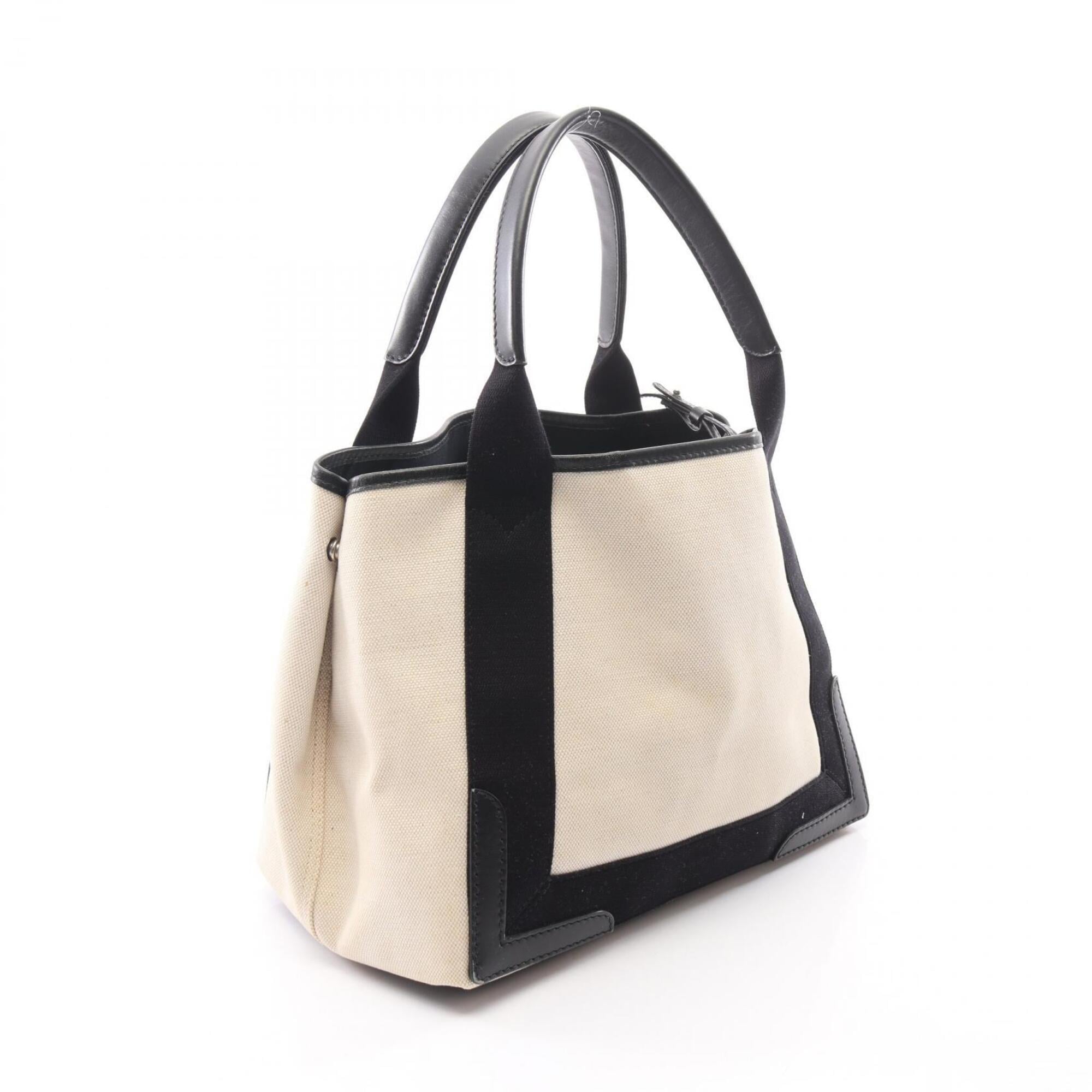 Balenciaga Black Ivory Canvas Leather Handbag Pouch Tote Bag (Pre-Owned)