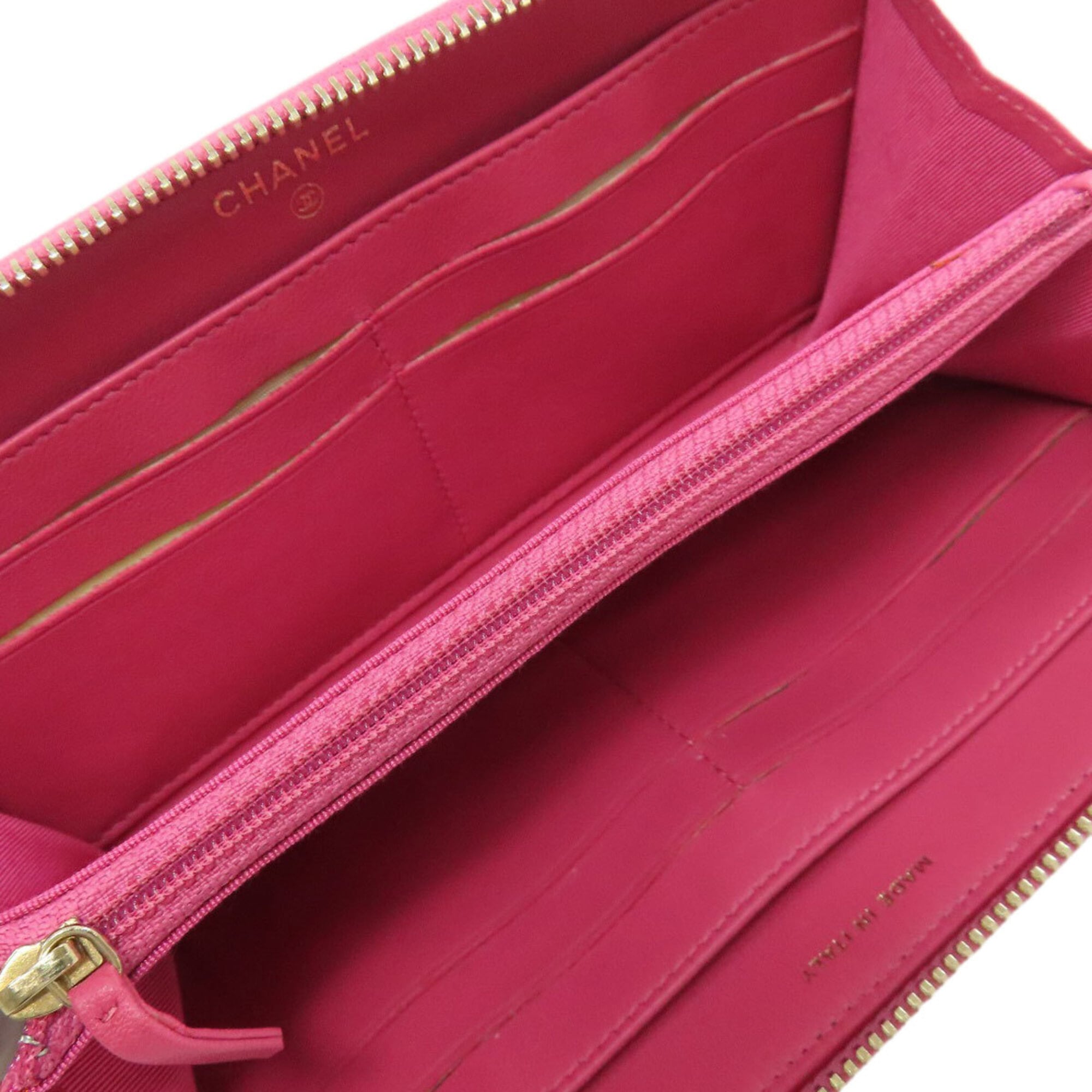 Chanel Pink Leather Long Wallet (Bi-Fold) (Pre-Owned)