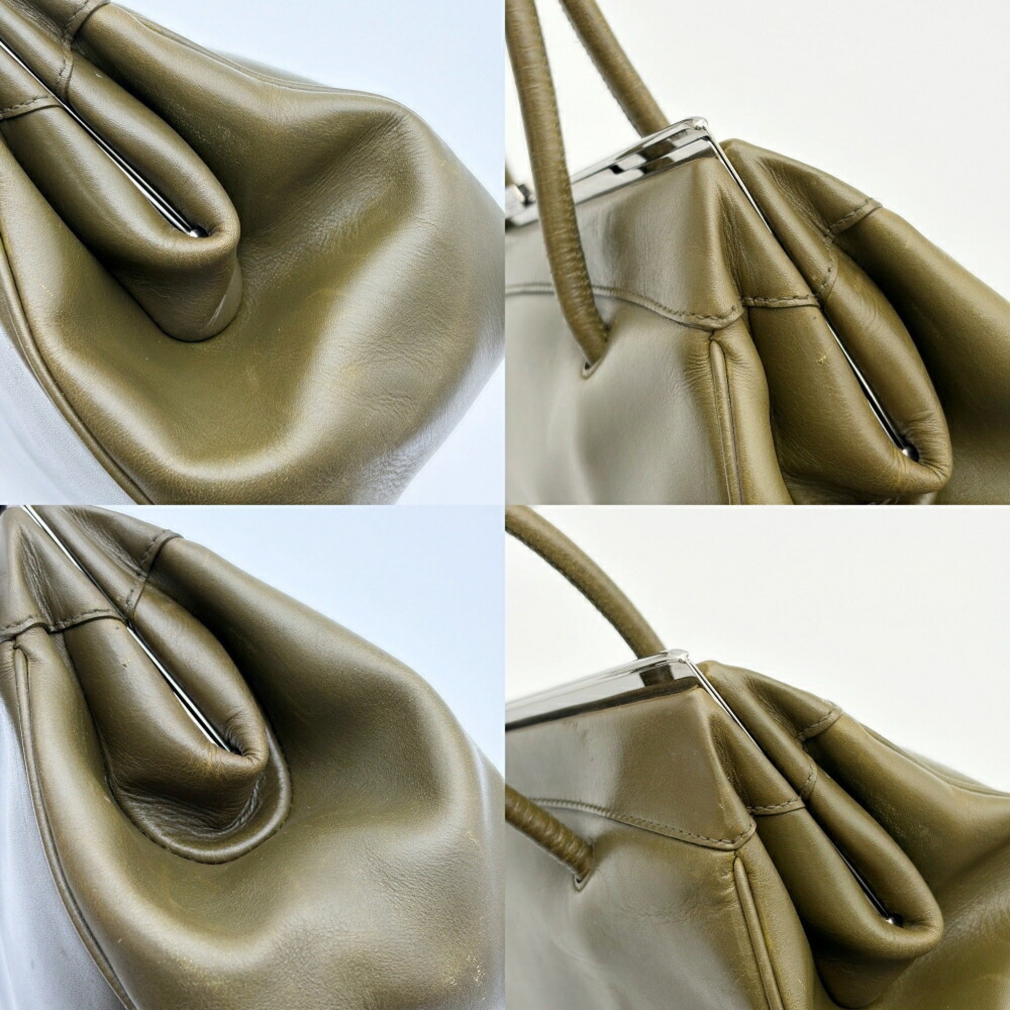 Gucci Green Khaki Olive Leather Handbag (Pre-Owned)