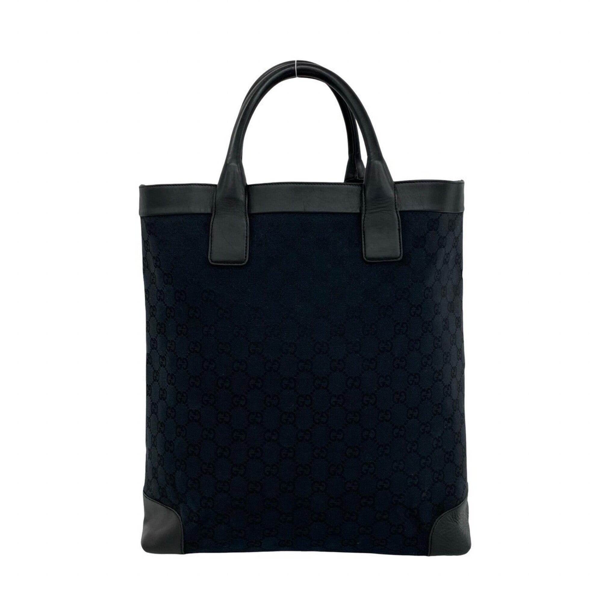 Gucci Black Leather Canvas Handbag Tote Bag (Pre-Owned)